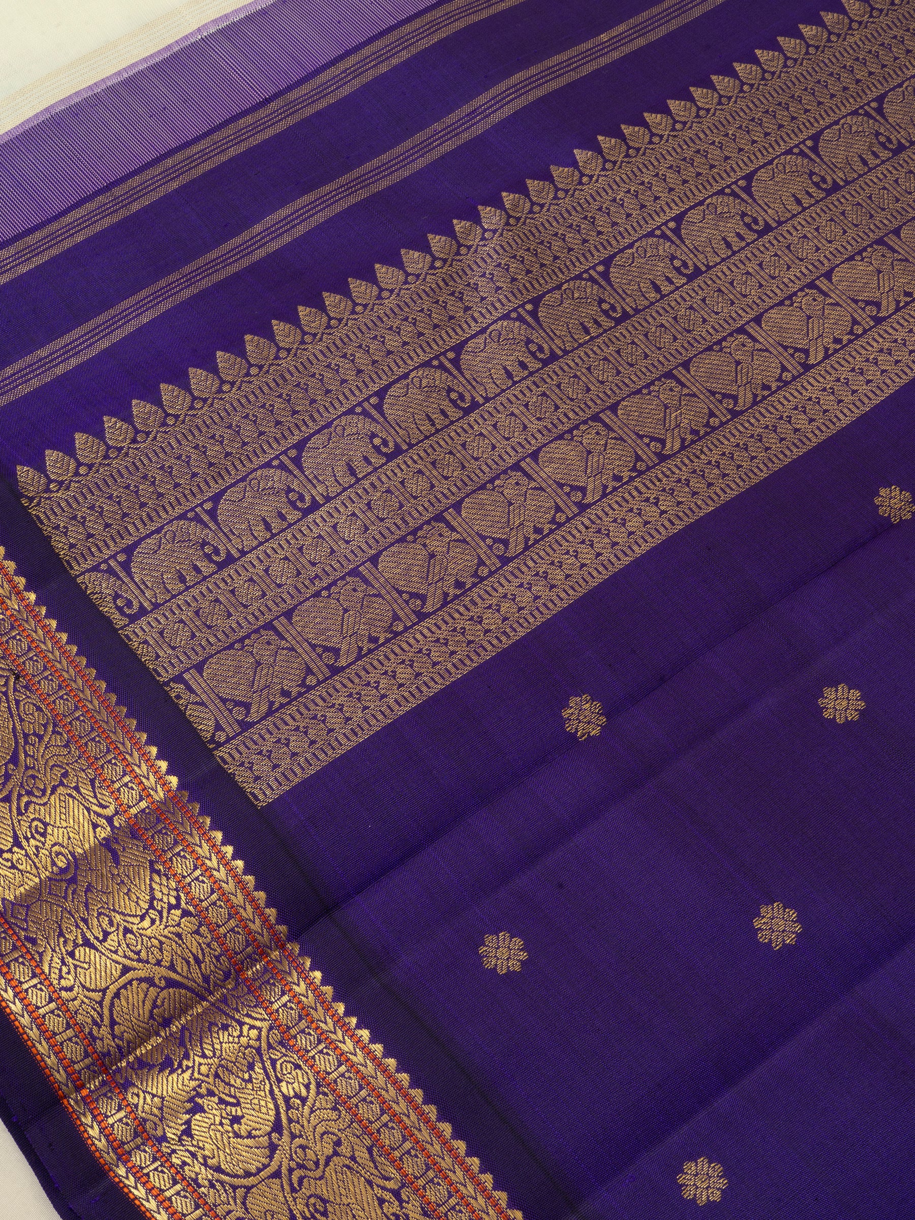 Off white purple border Korvai / Kanjipuram silk Saree CLSA7063