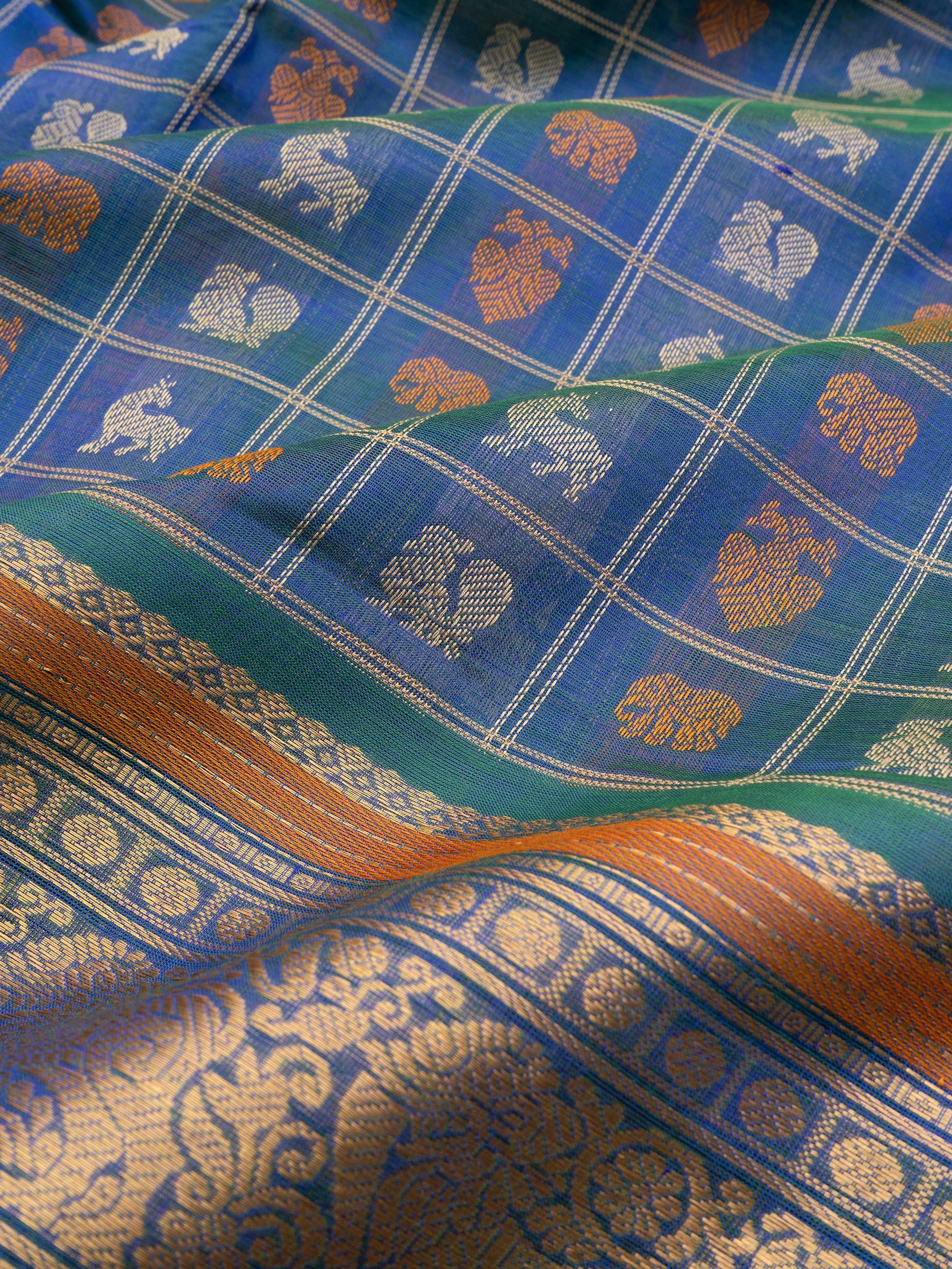 Mayilkazhuthu blue multi butta kattam / Silk Cotton CLSA7288