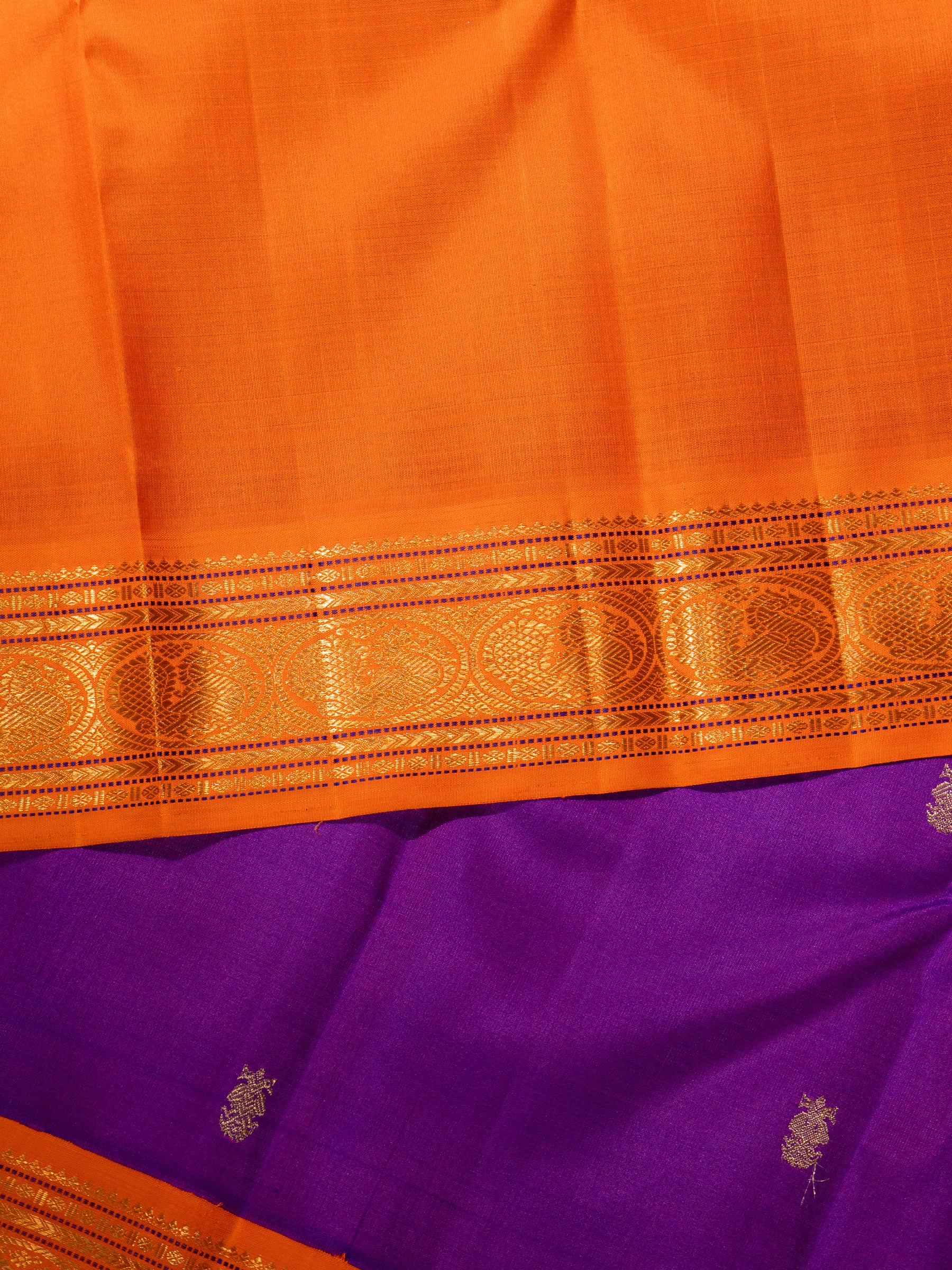 Purple Iruthalaipakshi butta and orange kai korvai/ Kanjipuram Silk Saree CLSA8204