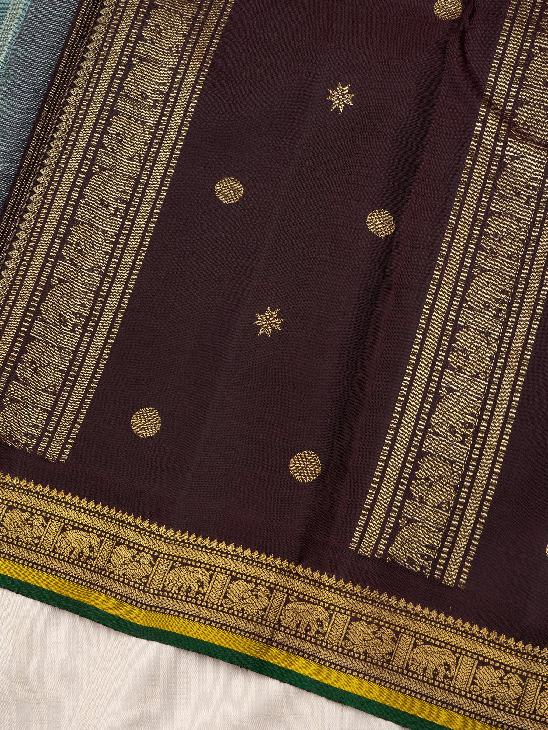 Unusual Deep powder blue and brown small border / Kanjipuram Silk Saree CLSA8268