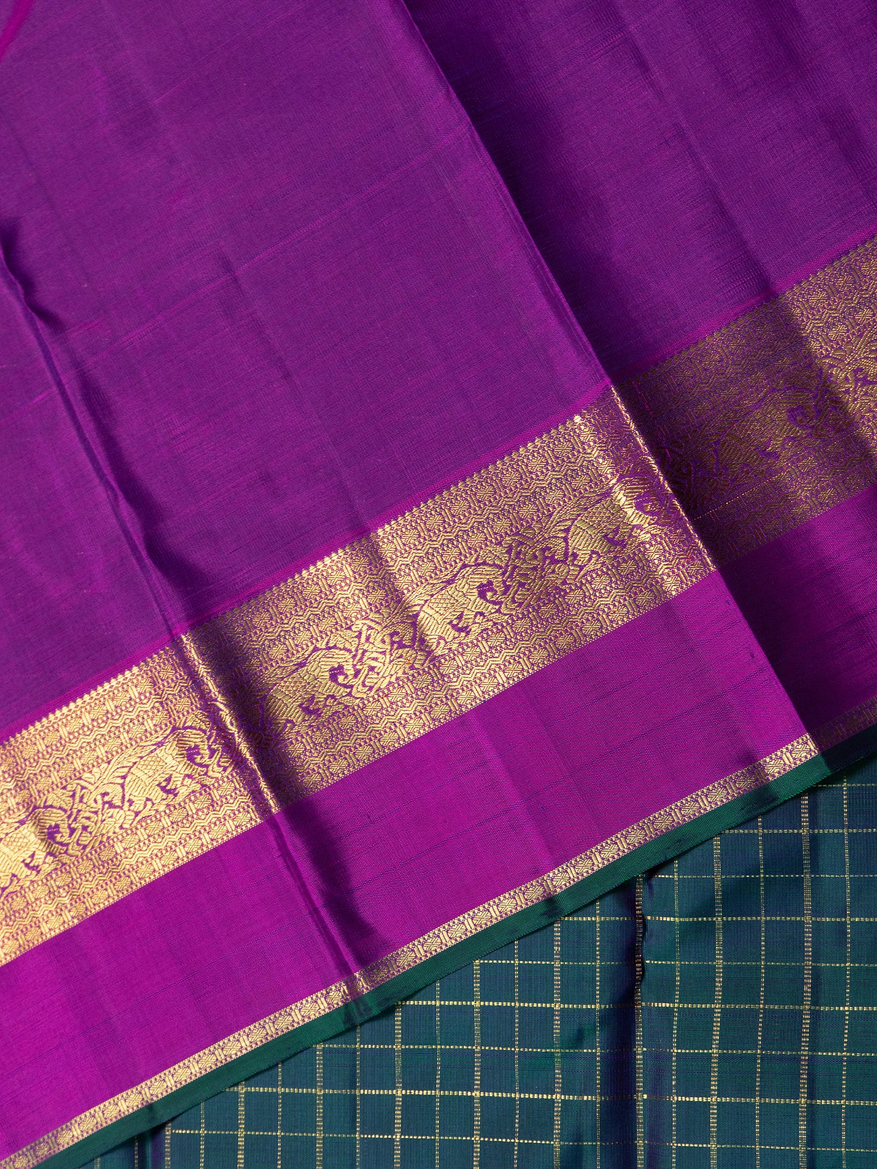 Peacock blue zari kattam kaal erangina border/ Kanjipuram Saree CLSA8878