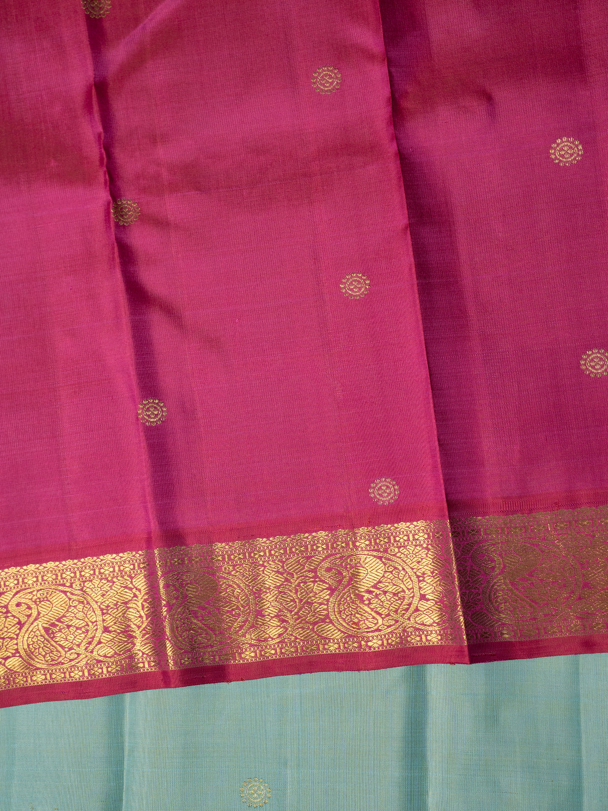 Pastel unusual greenish blue and pink kai korvai / Kanjipuram Silk Saree CLSA8951