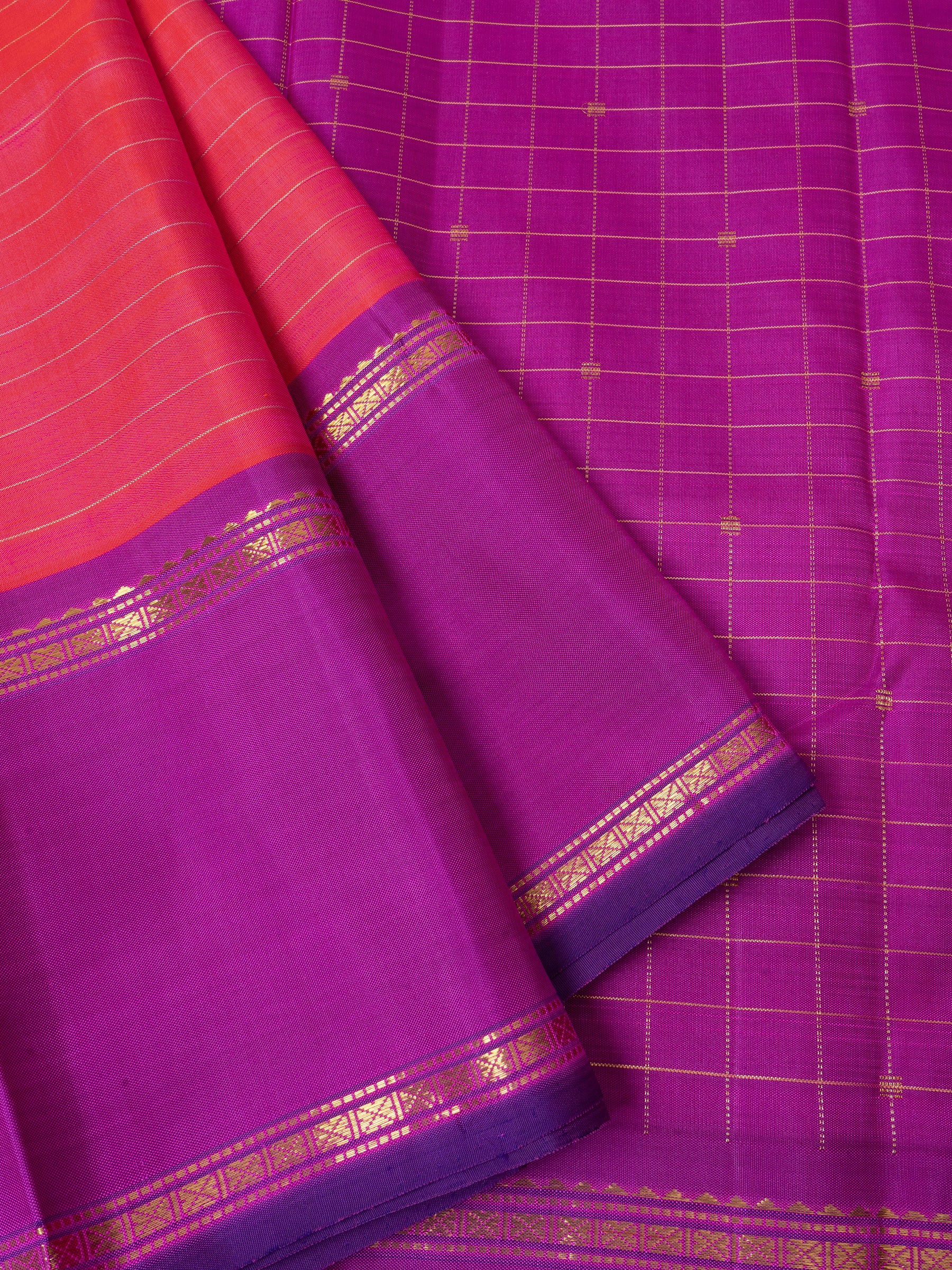 Orangish pink zari lines / Arani silk CLSA929