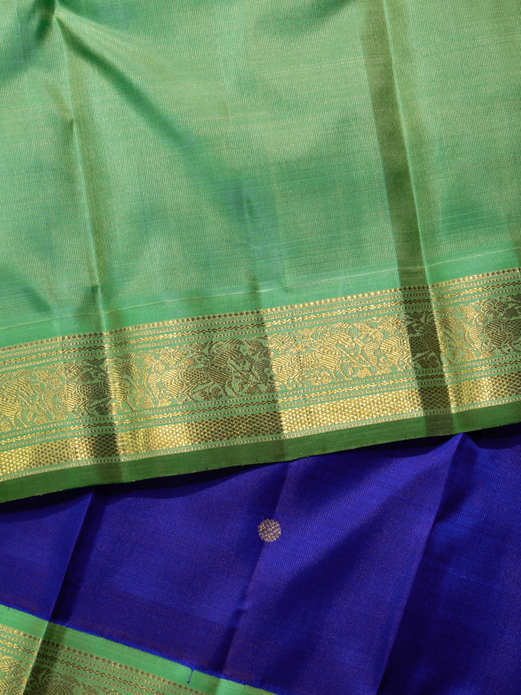 Purplish blue and pastel green kai korvai - Exclusive triple color pallu / Kanjipuram Silk Saree CLSA8167