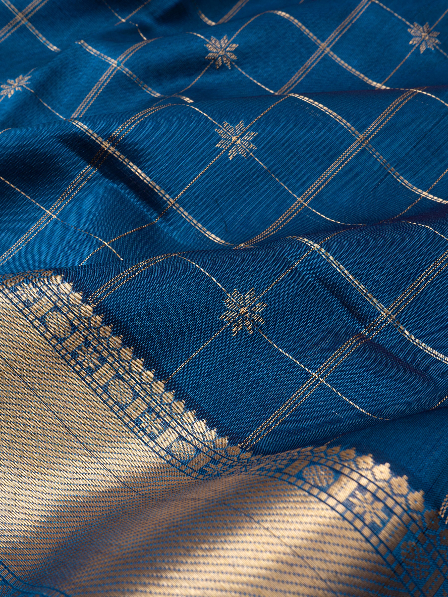Teal blue kattam star butta / Silk Cotton Saree CLSA9736