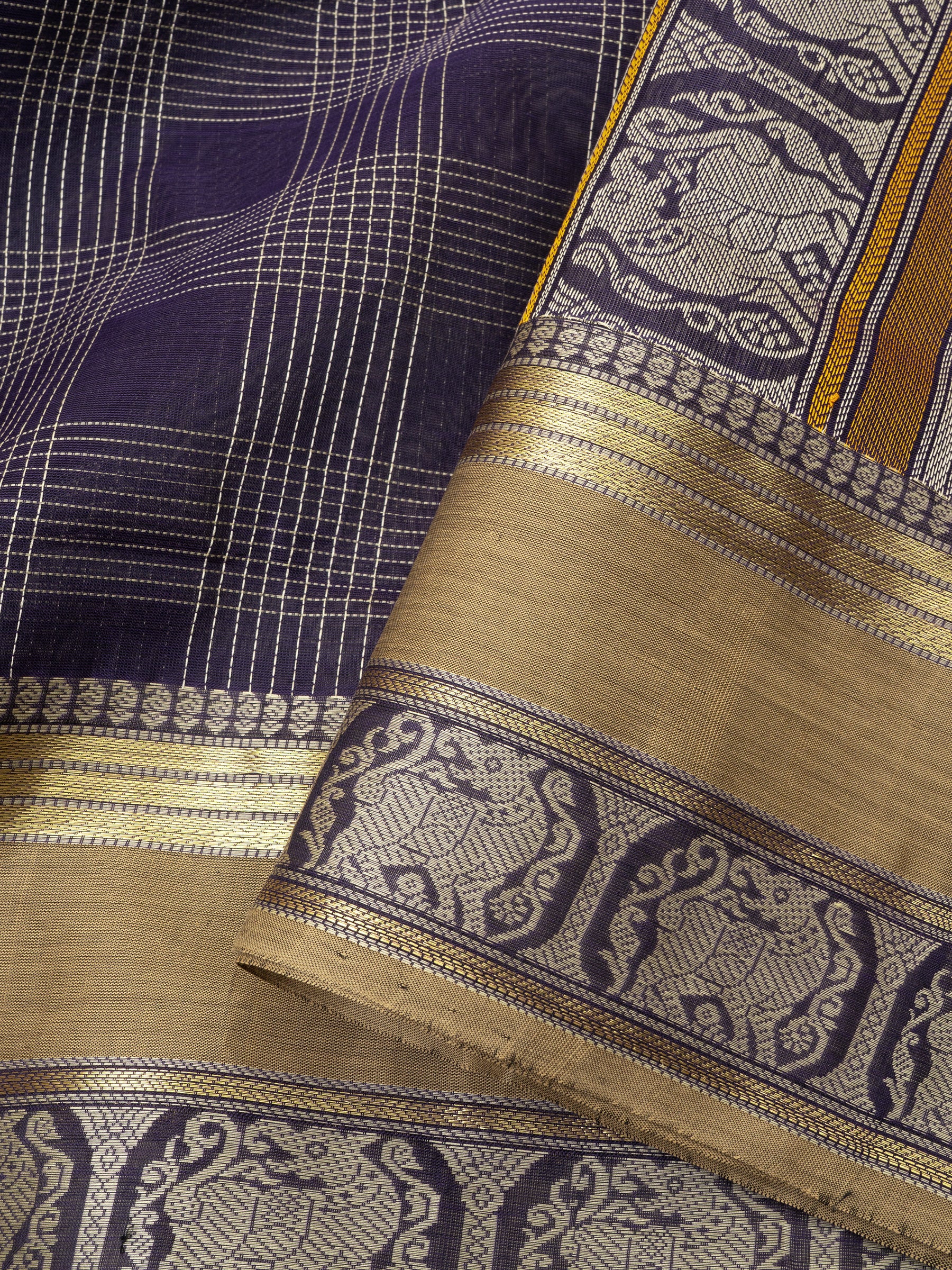 Dark blue and mustard kattam / Silk Cotton