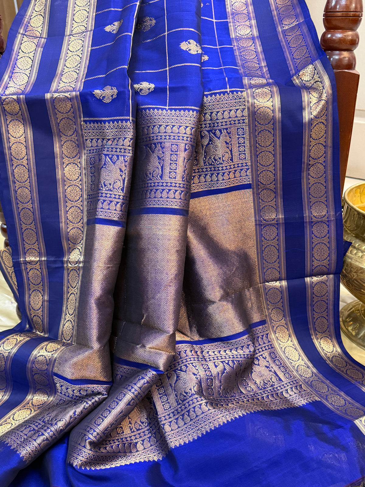 Premium silk cotton irutalaipakshi butta with kattam/ clsa 12386