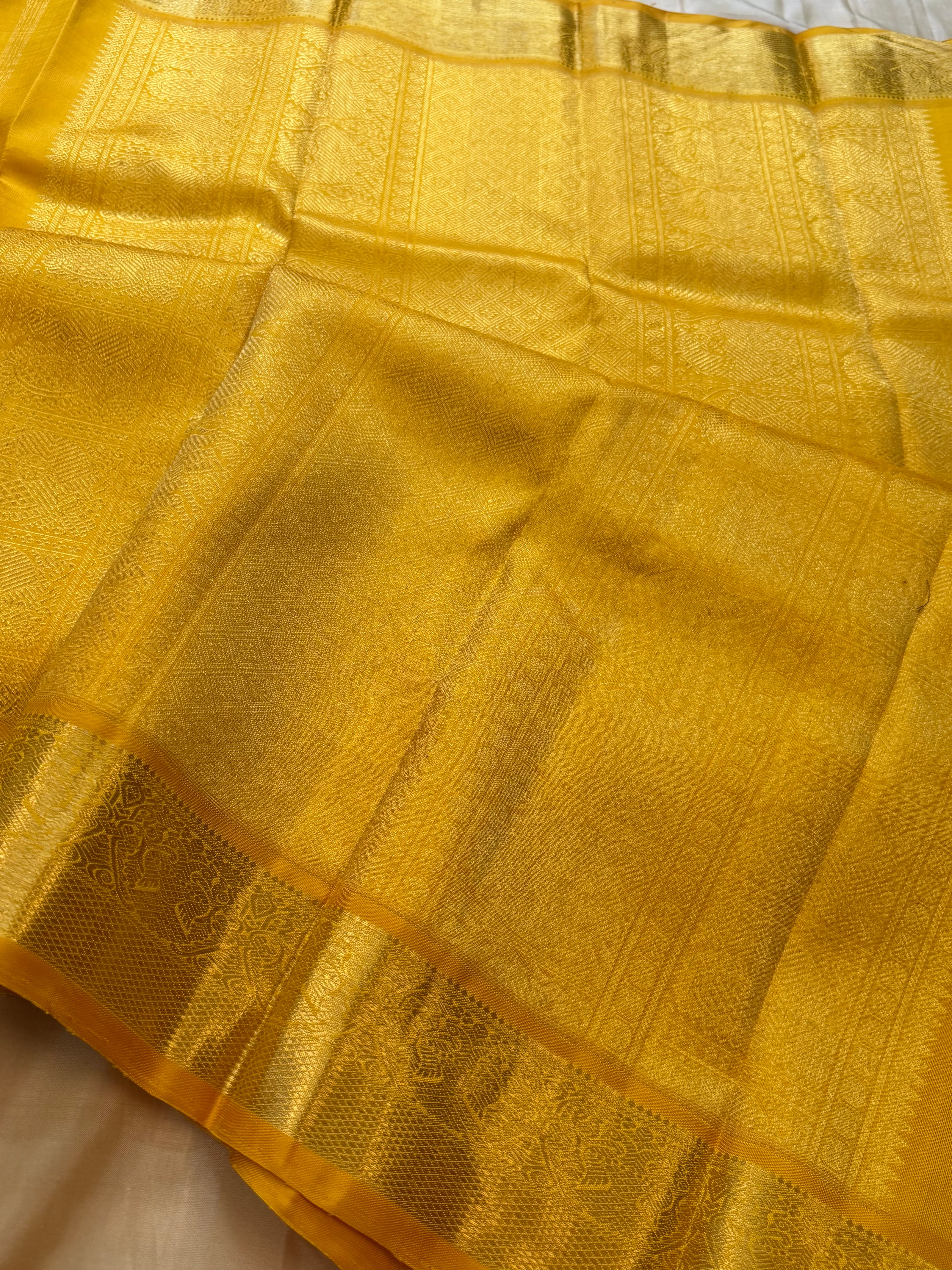 Golden mustard Vairaoosi / pure Zari Kanjipuram silk