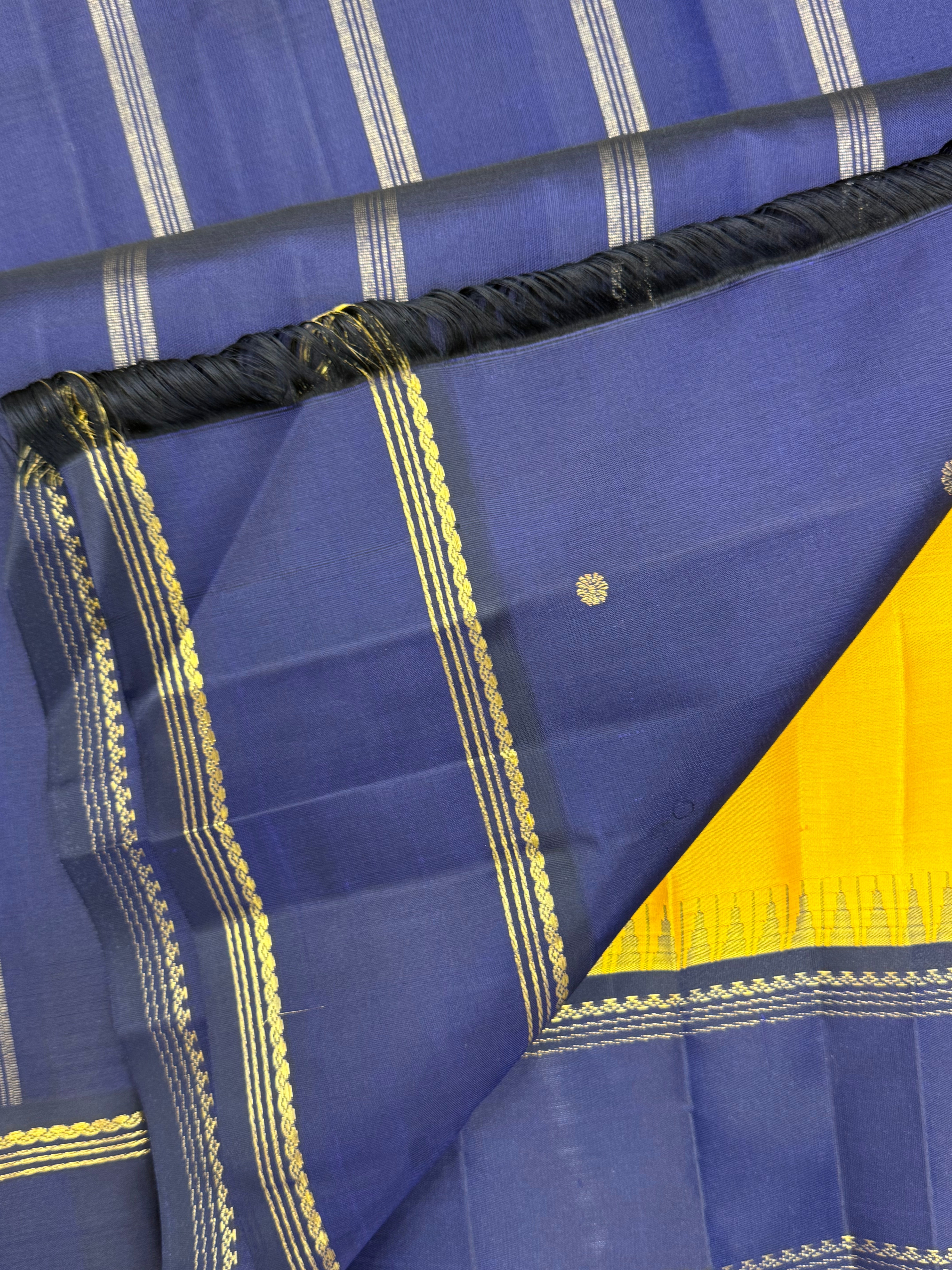 Mustard yellow thread lines with retta pet border/ kanjipuram silk CLSA10774