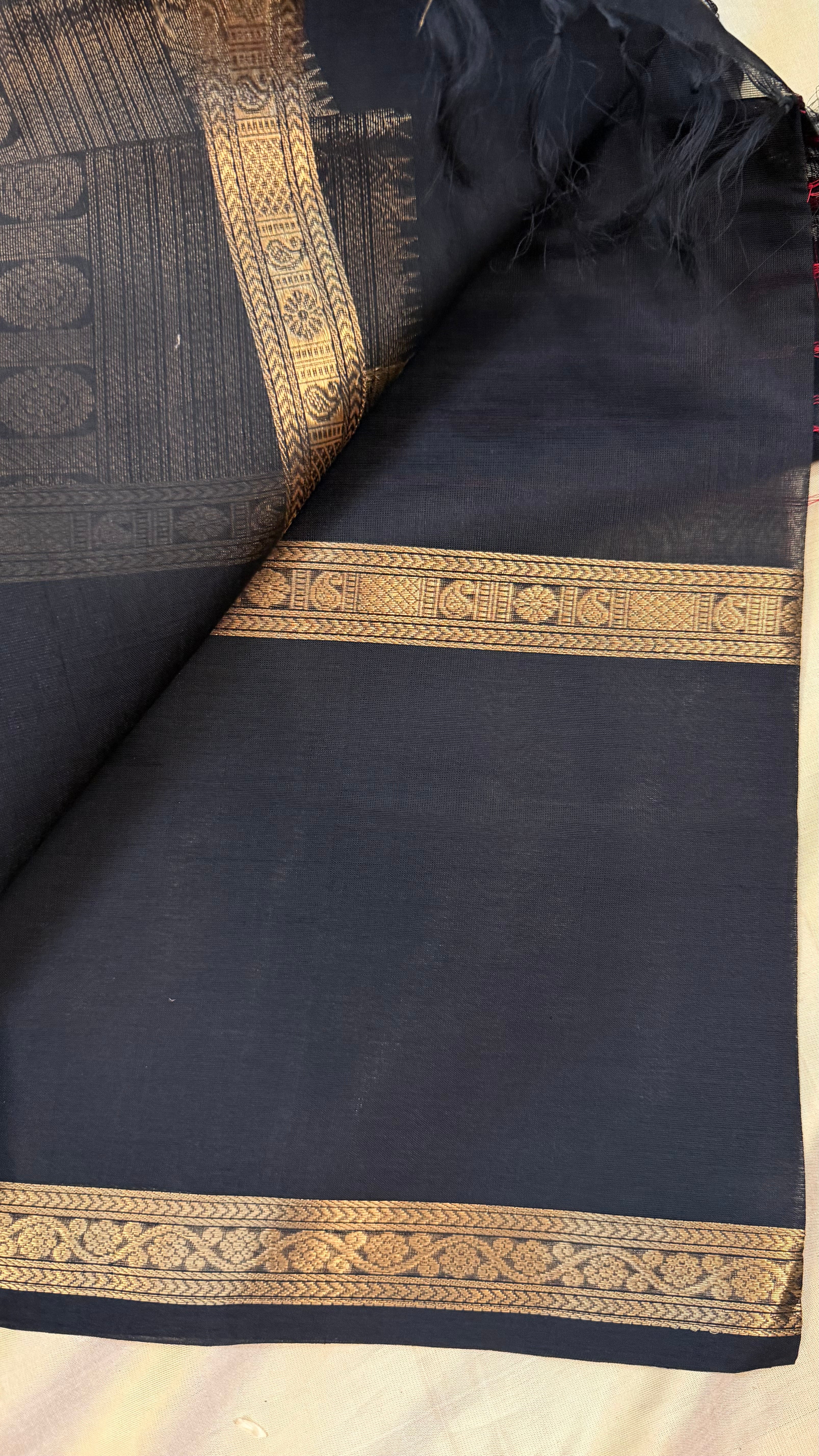 Black checks long border/ Silk Cotton