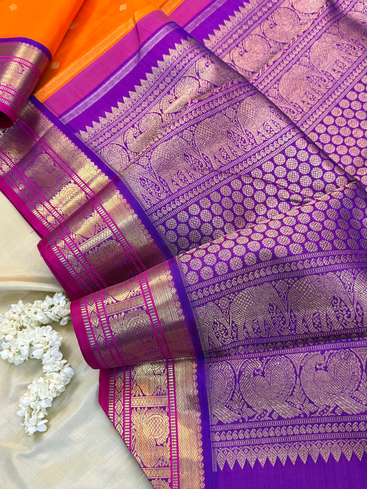 Navarathri - Day 5 Orange Colour pure Zari butta Korvai /Kanjipuram silk sree Clsa 7737