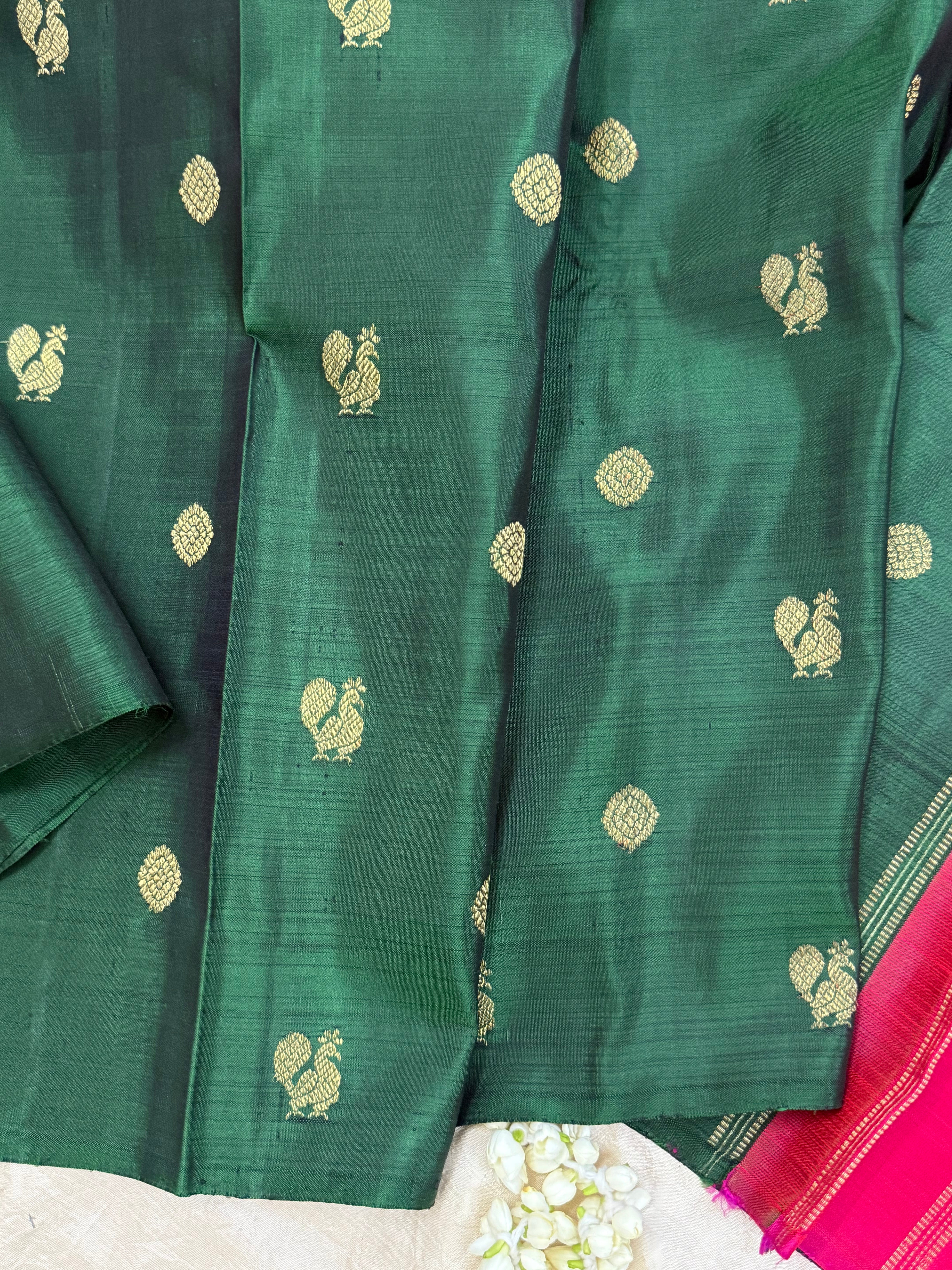 Green and magenta half and half / Kanjipuram silk