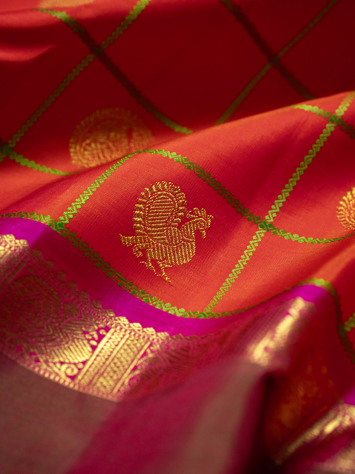 Orange kattam manga butta rettapet border/ Kanjipuram Silk Saree CLSA11682