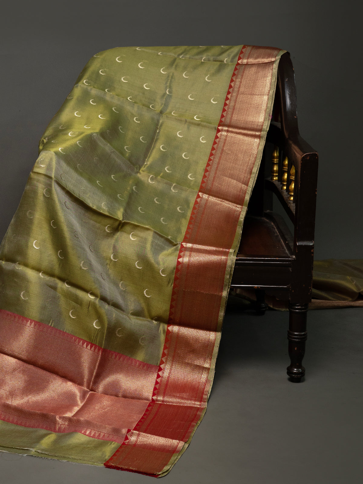 Olive green and red half moon butta /Chanderi silk Saree CLSA10882