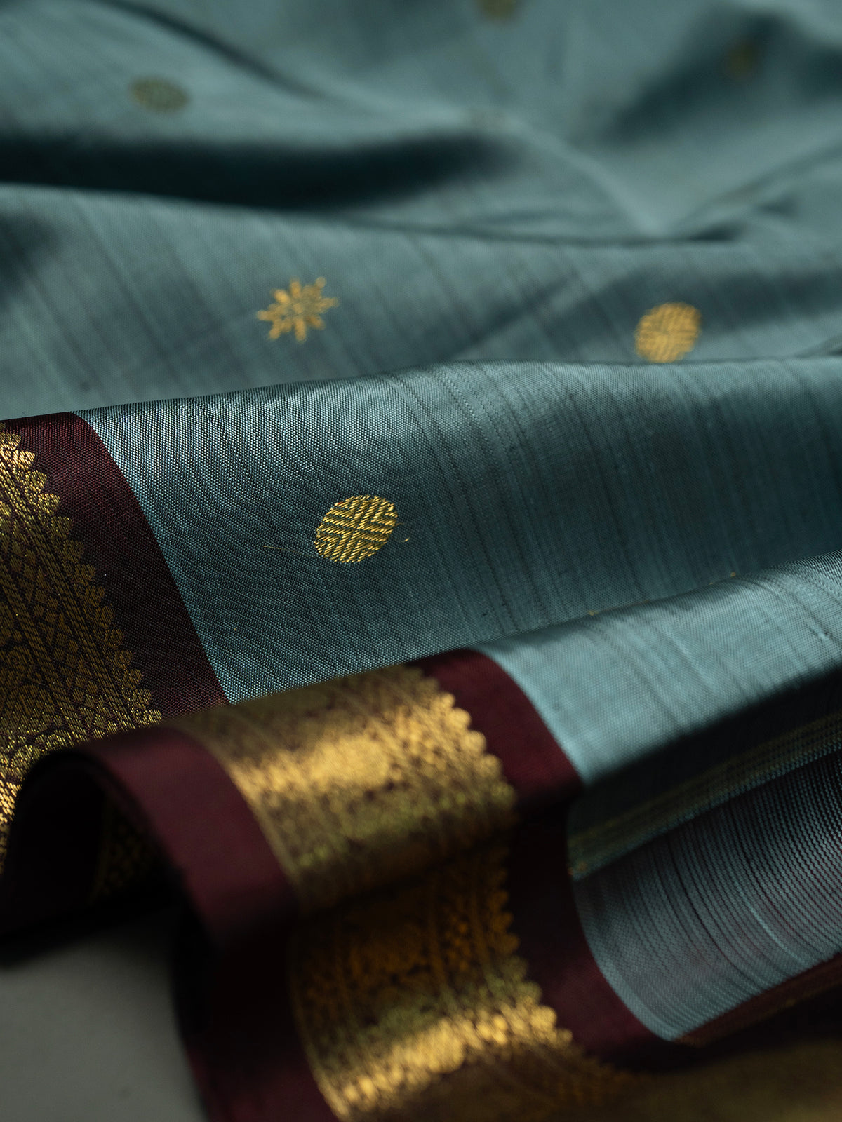 Grey brown small border pure Kanjipuram Silk Saree CLSA11409