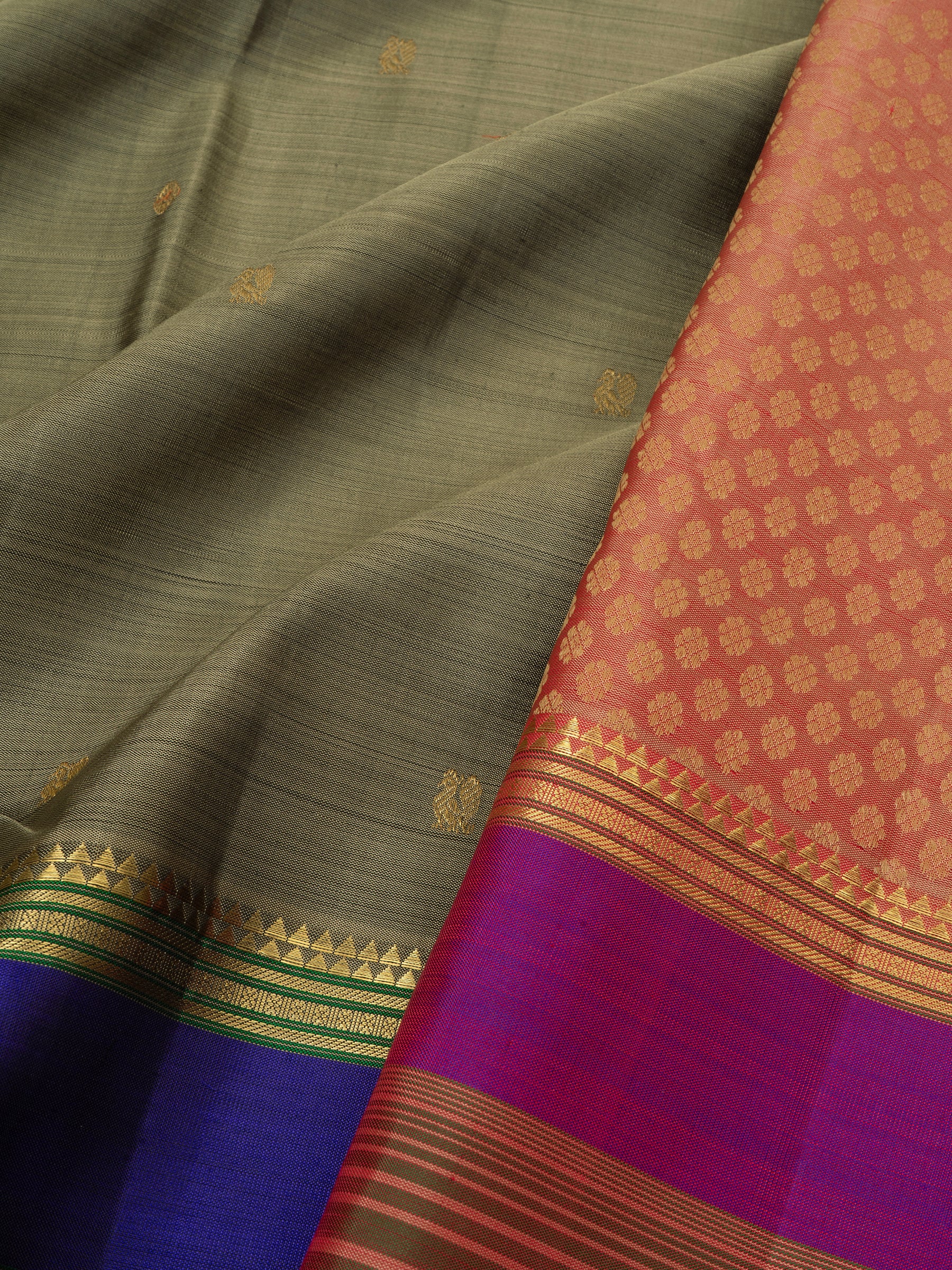 Grey aduku punai pet border / Kanjipuram silk Saree CLSA2226