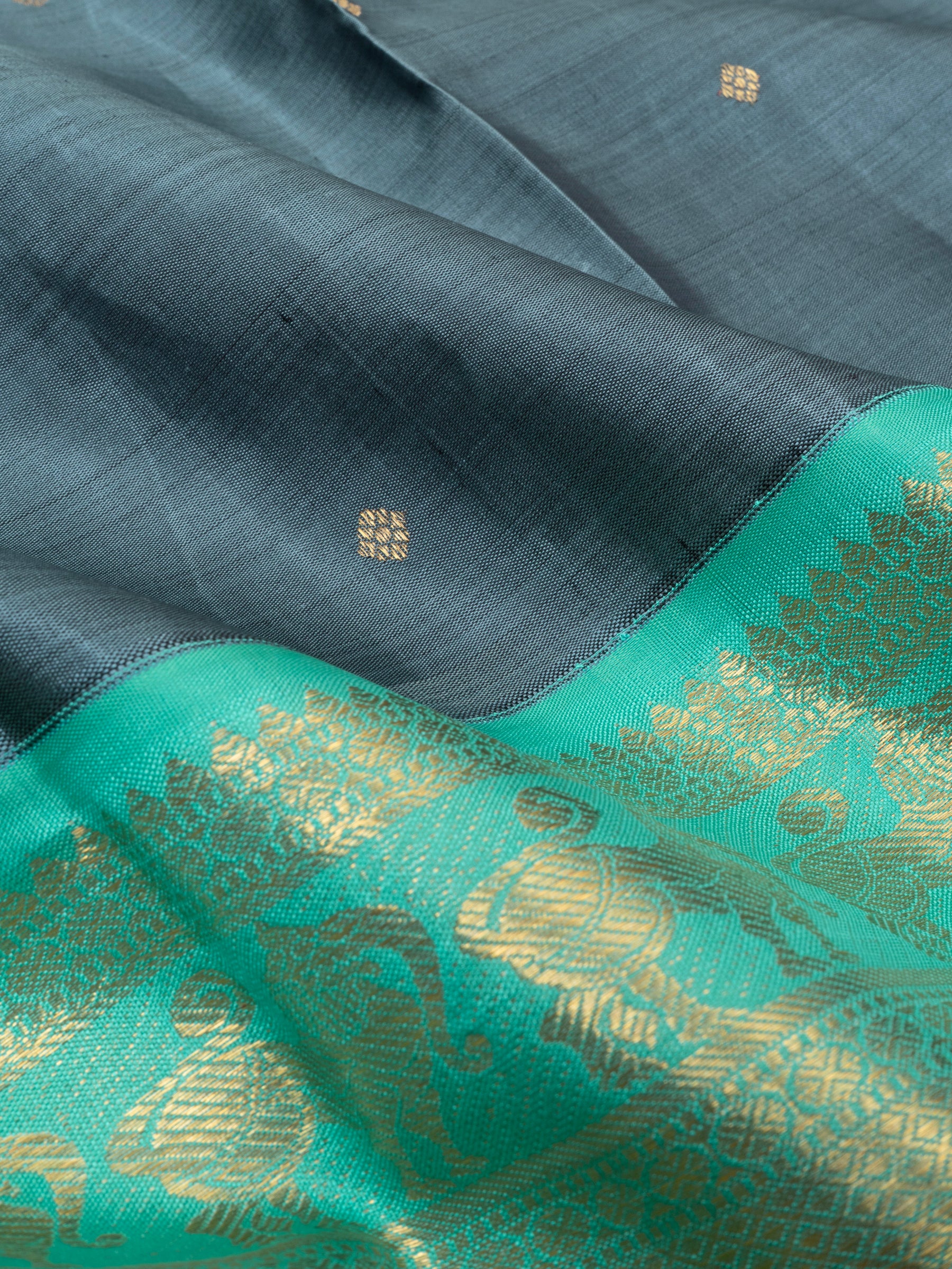 Grey and turquoise blue kai korvai/ Kanjipuram silk Saree CLSA303