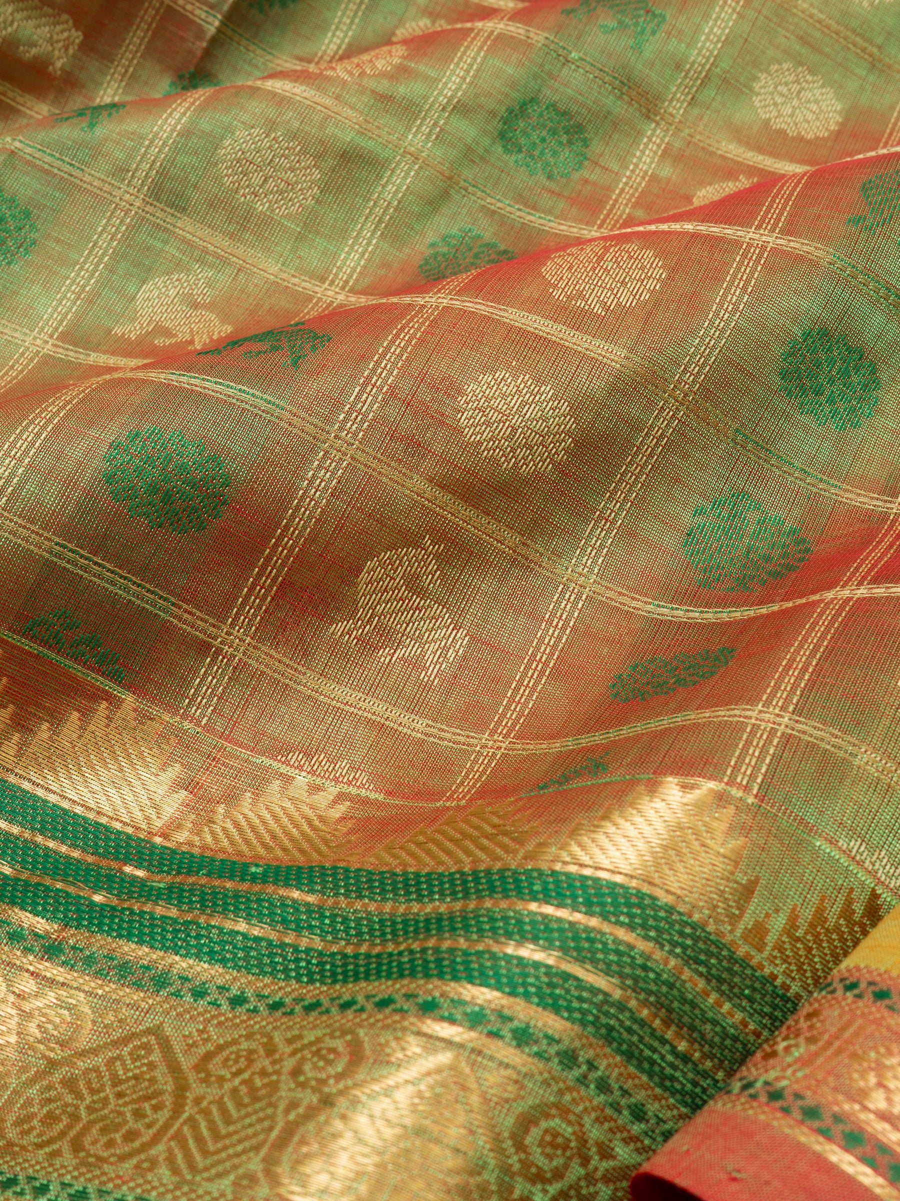 Green shot mustard kattam / Silk Cotton Saree CLSA4700
