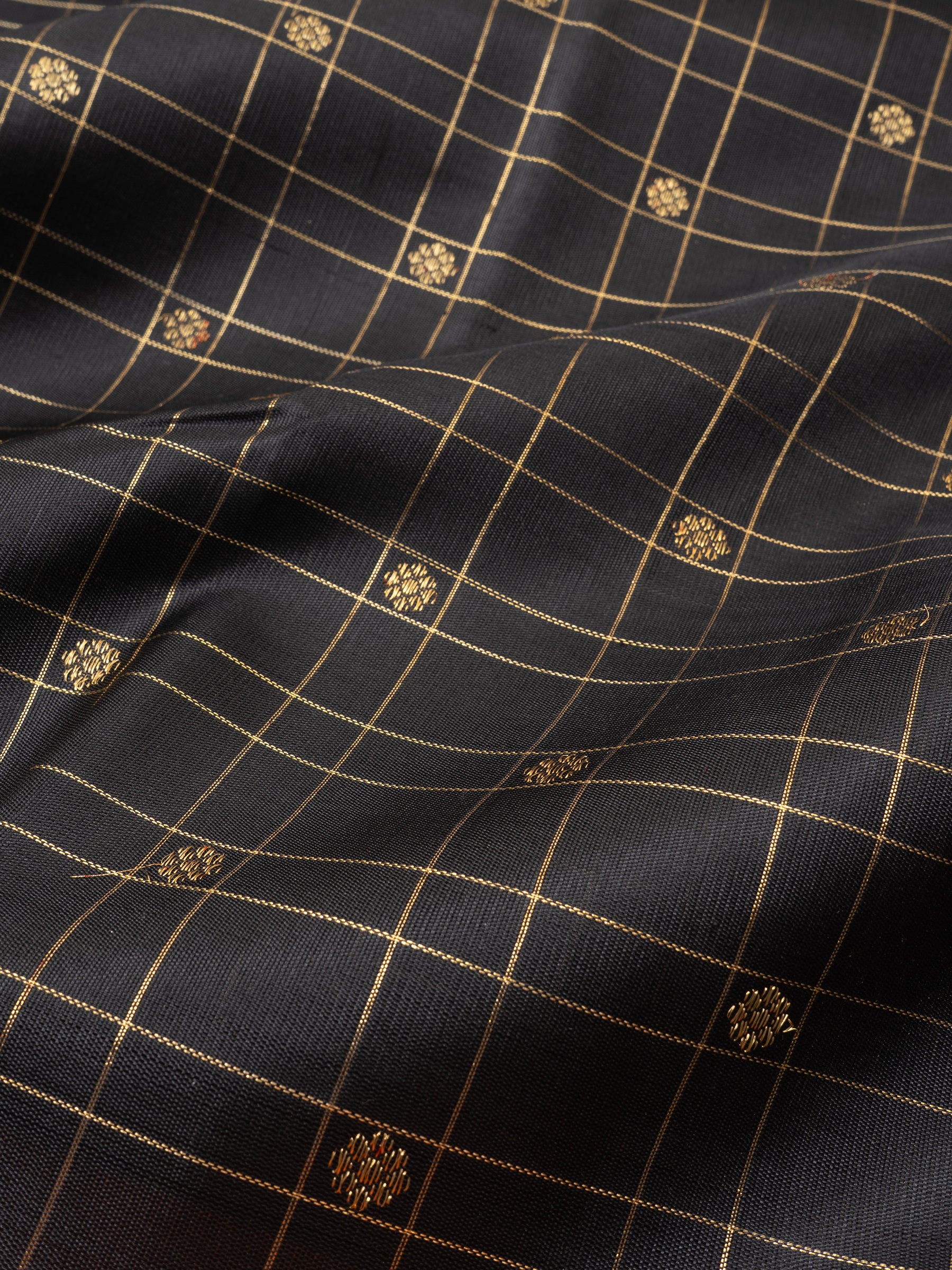 Revival black checks and orange kai korvai / Kanjipuram Silk Saree CLSA4789