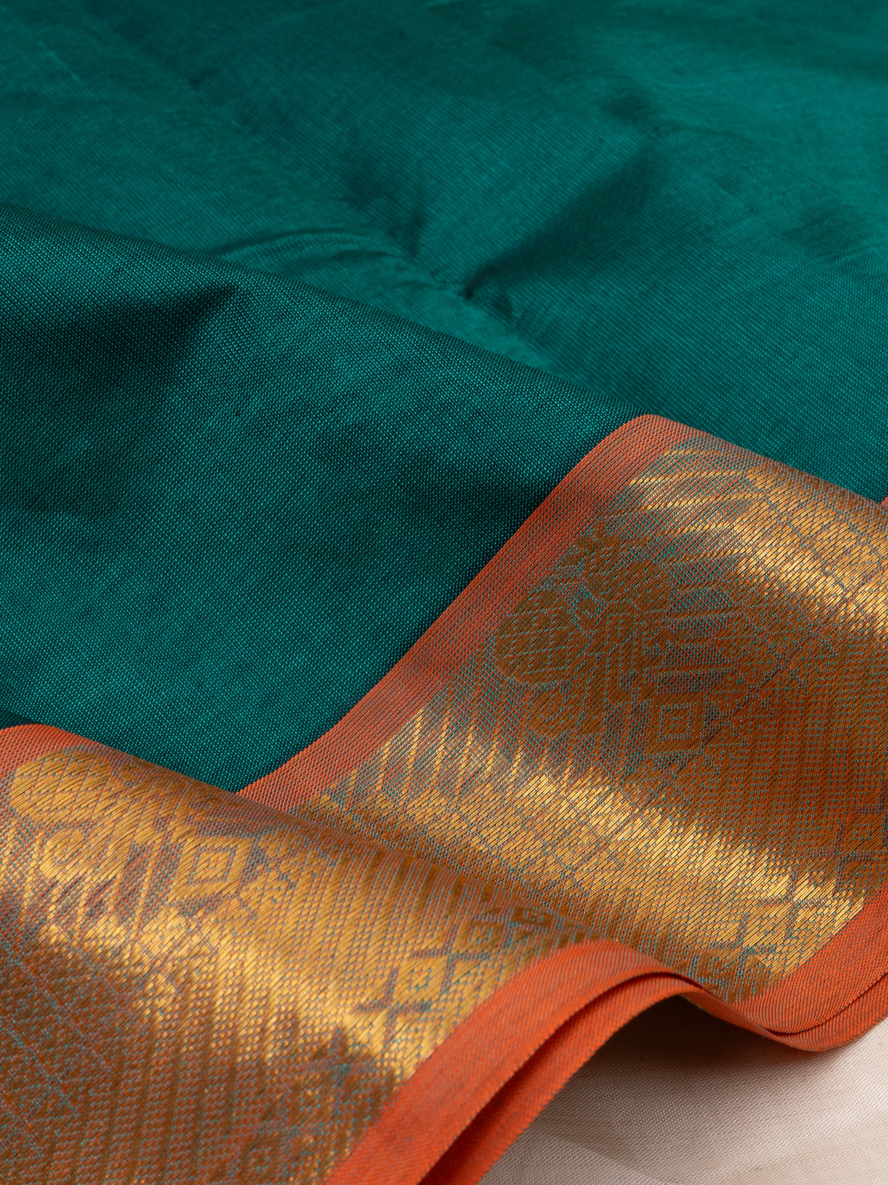 Peacock green and orange/ Silk Cotton Saree CLSA6052