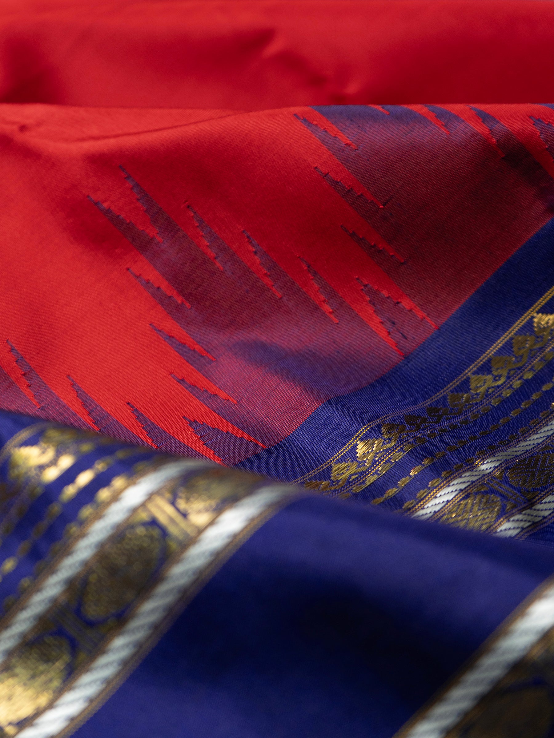 Red temple border Korvai / Kanjipuram Silk Saree CLSA
