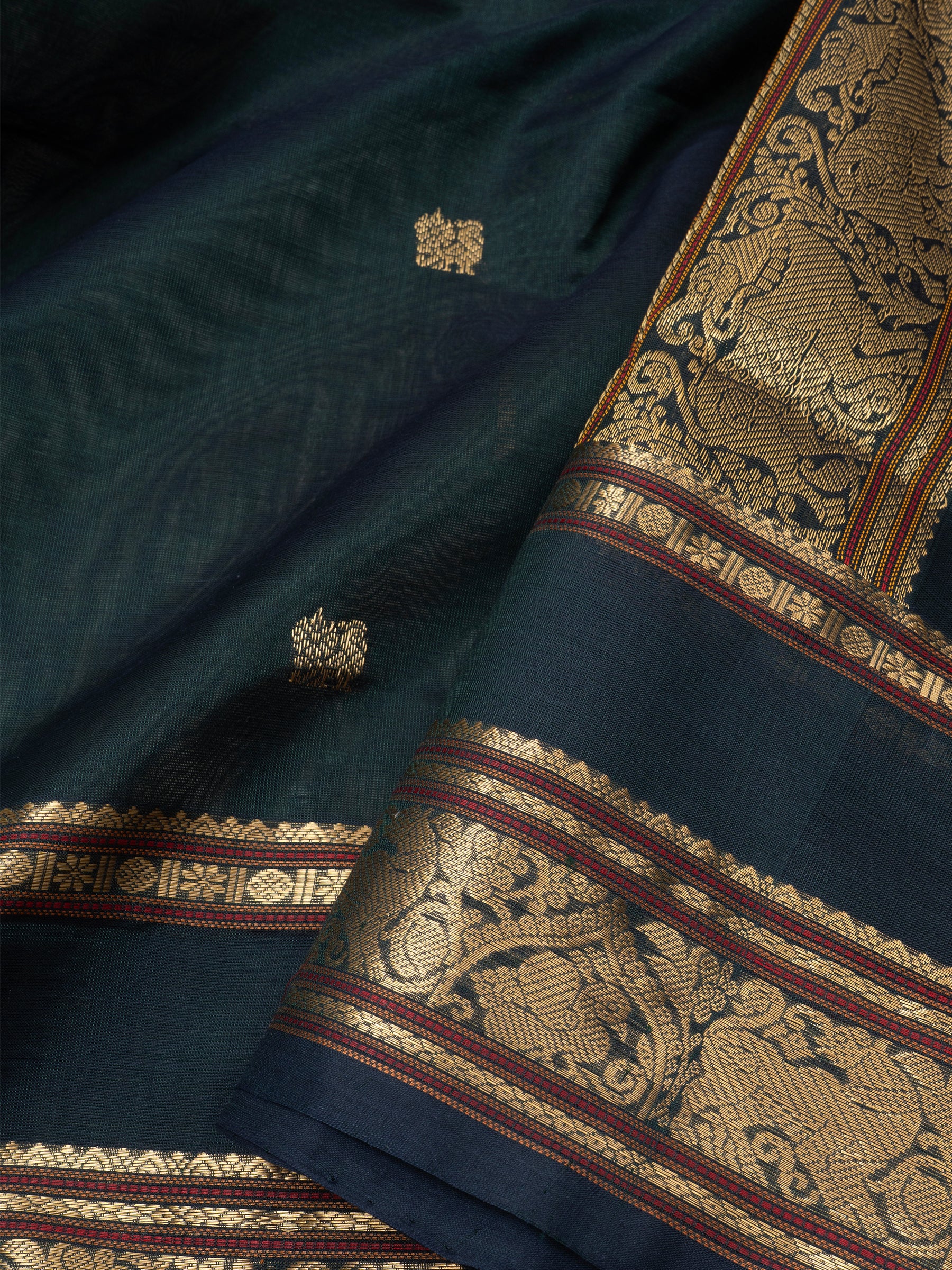 Dark green centre corner pallu /Silk Cotton Saree CLSA5973