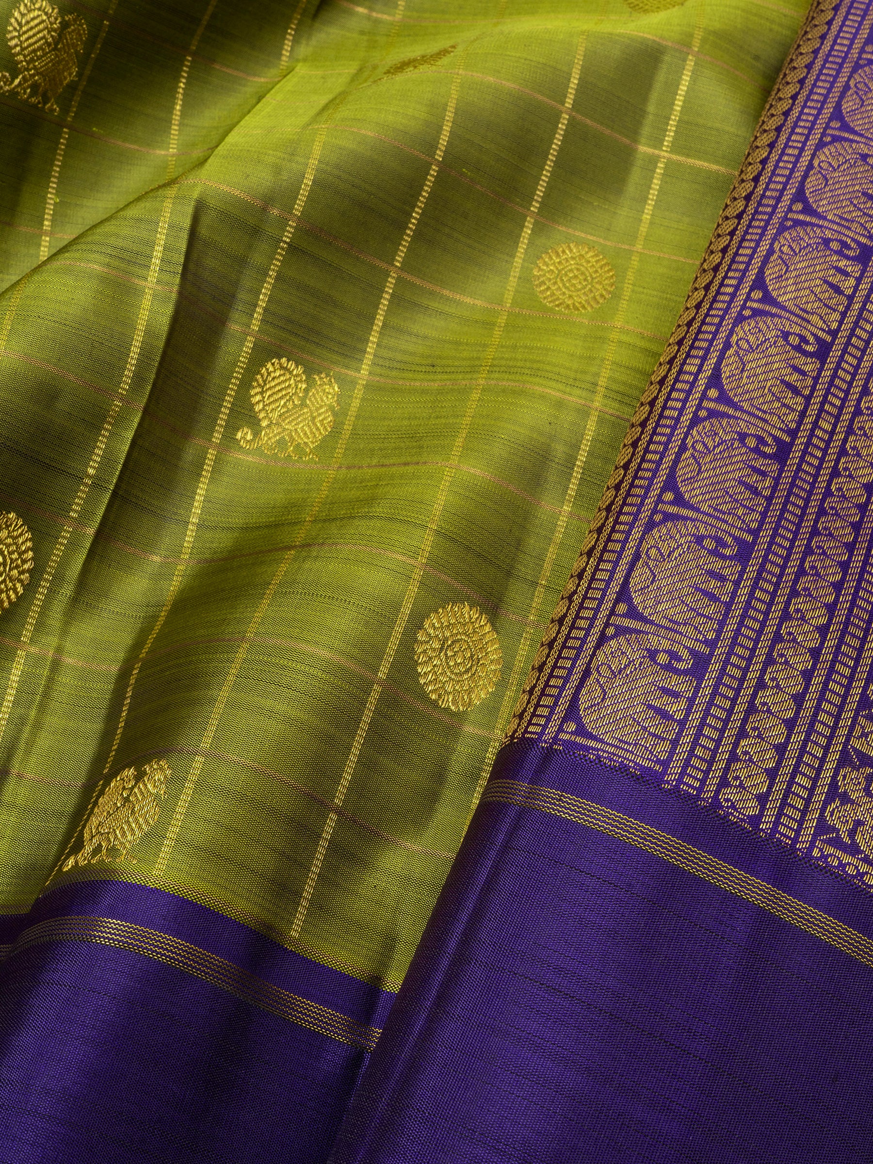 Green kattam annam and chakram butta/Kanjipuram silk Saree CLSA5999