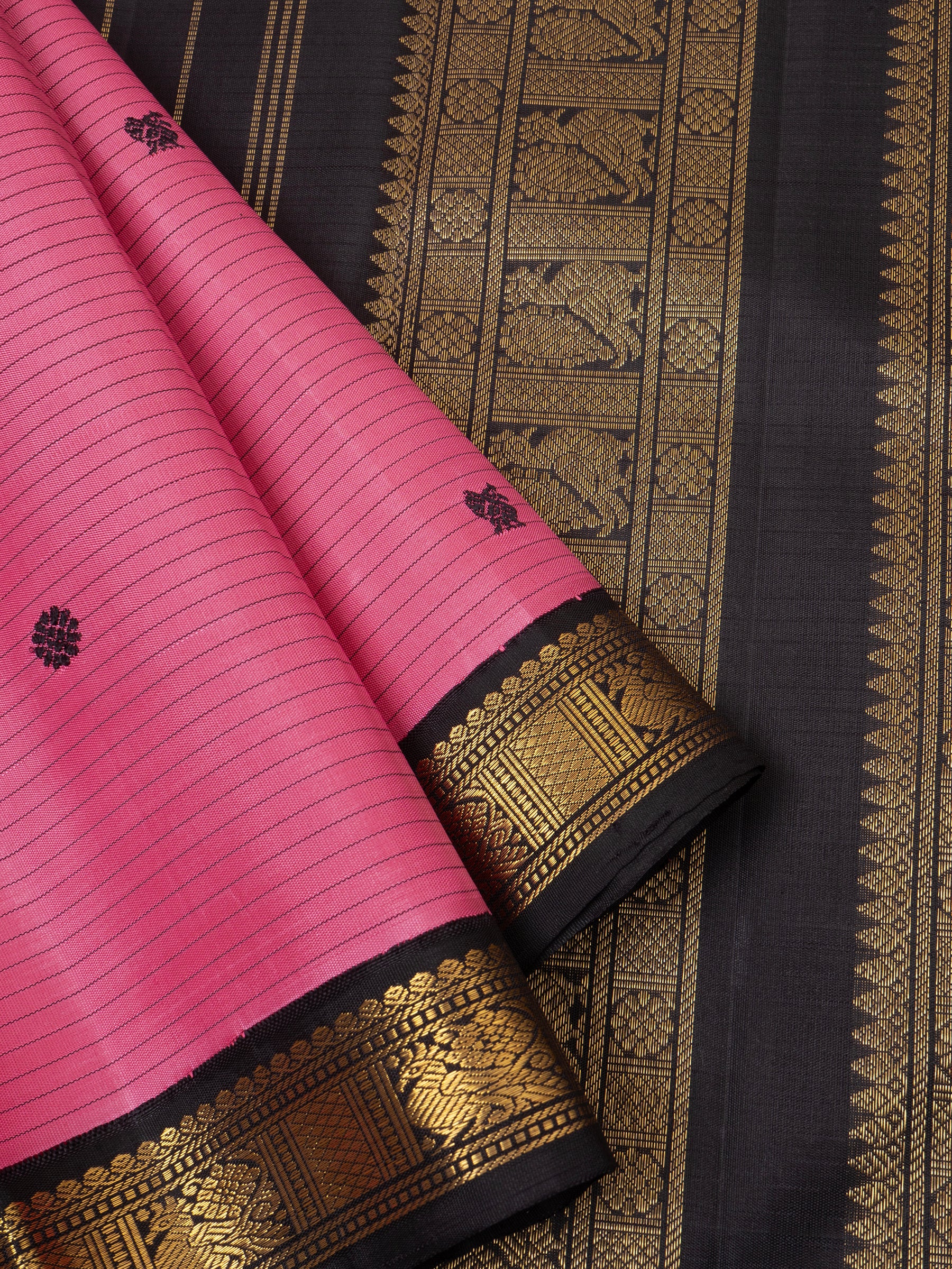 Pink and black kai korvai small border/ Kanjipuram silk Saree CLSA6107