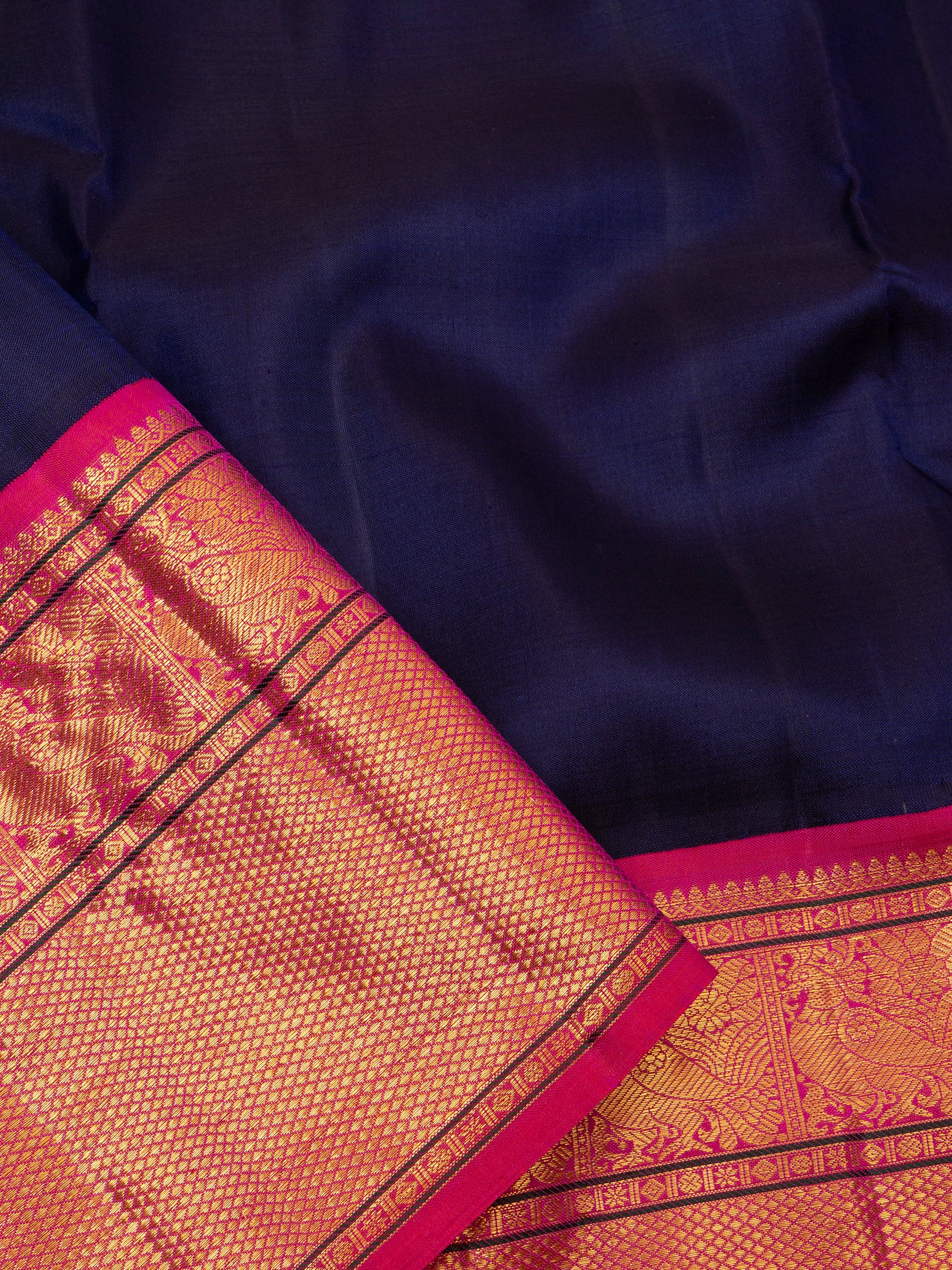 Navy Blue and pink kai korvai/ Arani Silk Saree CLSA6115