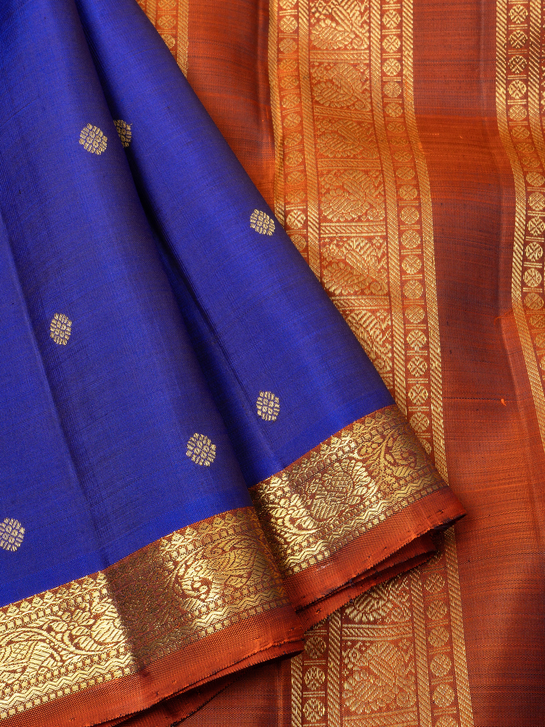 Ms blue and rust small border/Kanjivaram Silk Saree CLSA6345