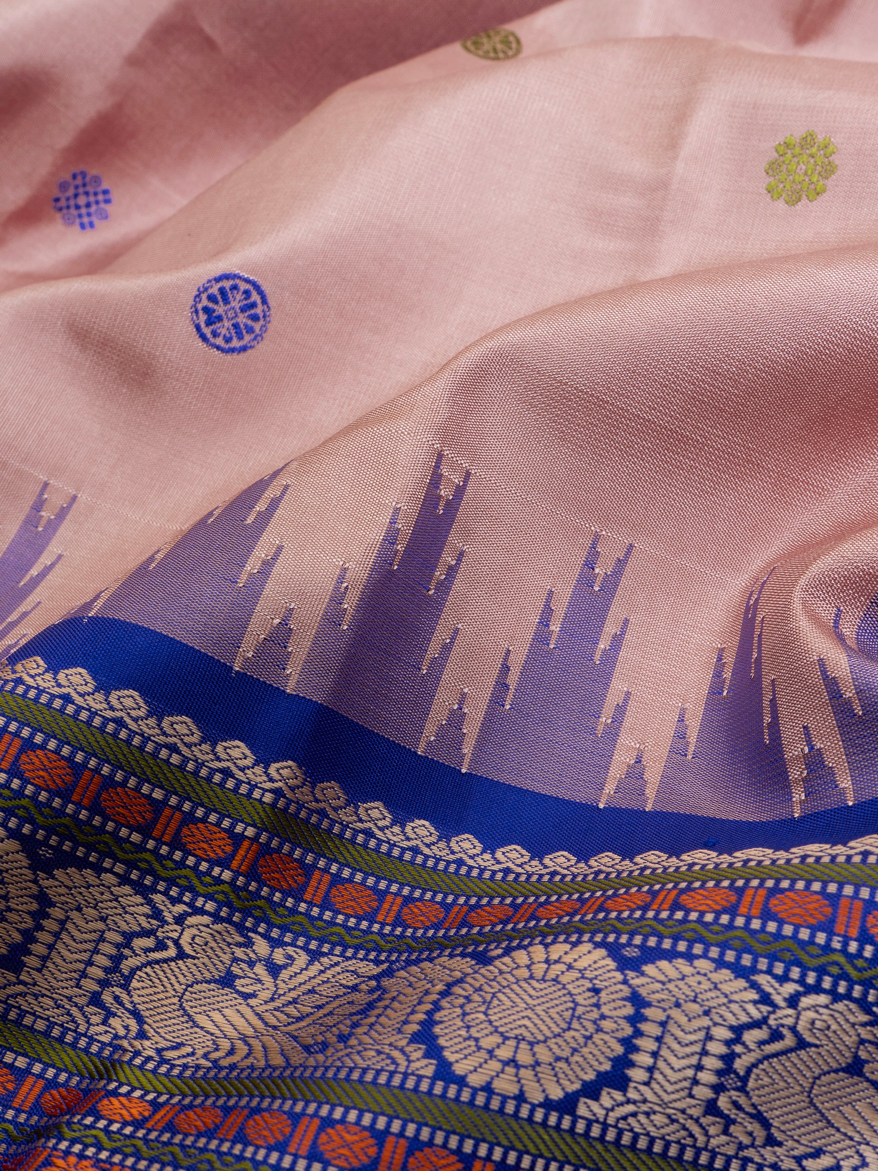 Peachish pink (pastel) and blue thread work/ Special Edition Silk CLSA6756