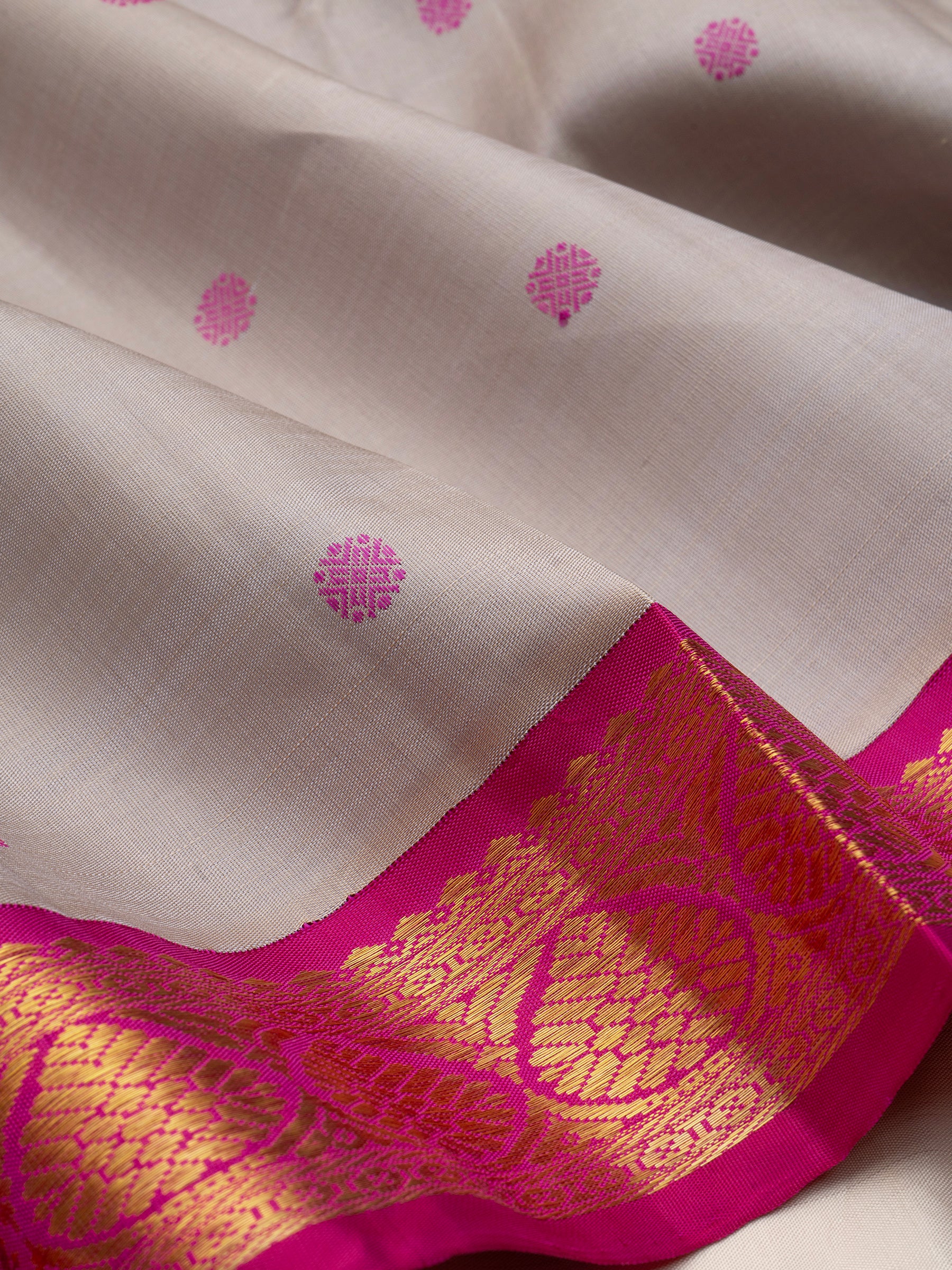 Grey and pink kai korvai/ Kanjipuram Silk Saree CLSA7157