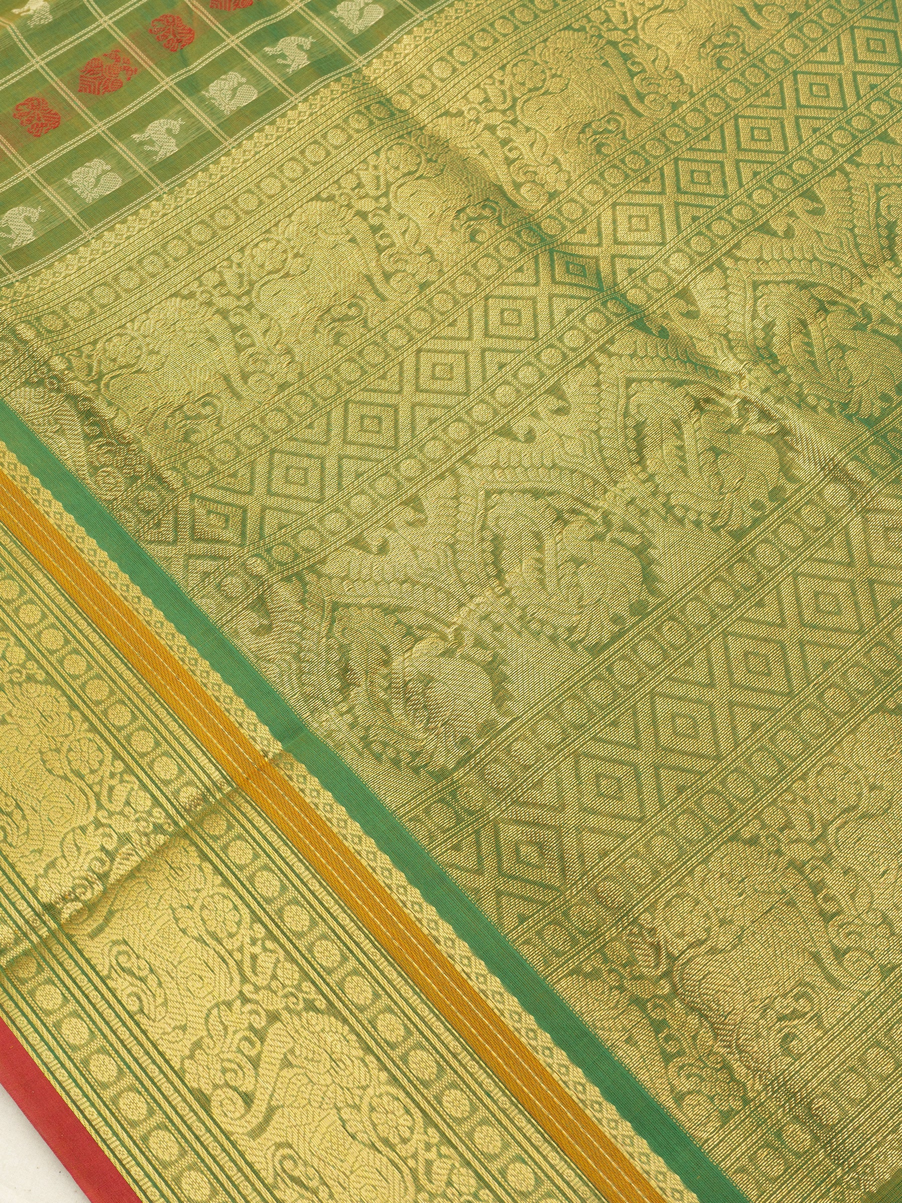 Green kattam multi butta / Silk Cotton Saree CLSA7284