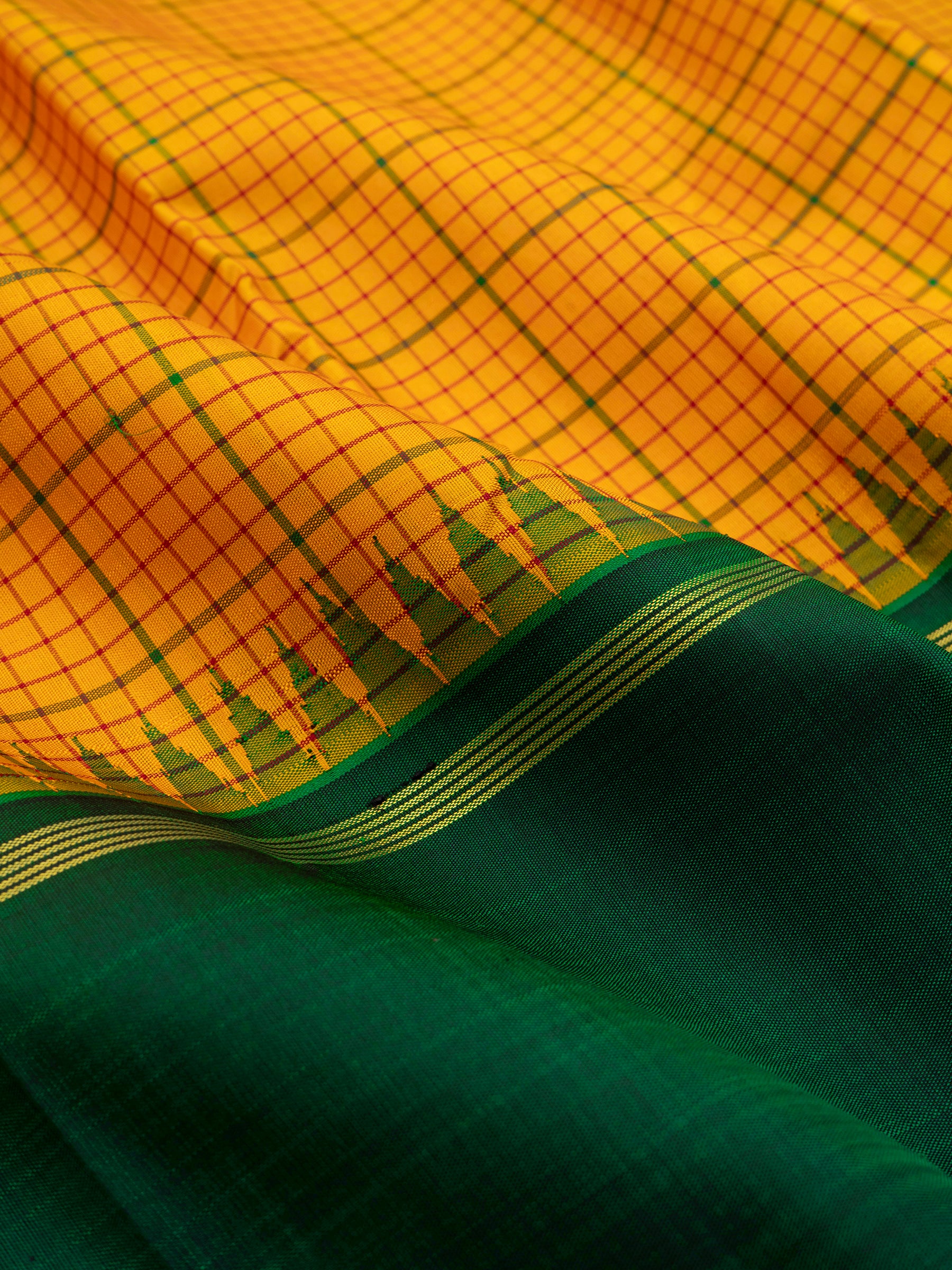 Golden mustard and green kattam korvai / Arani Silk Saree CLSA8010