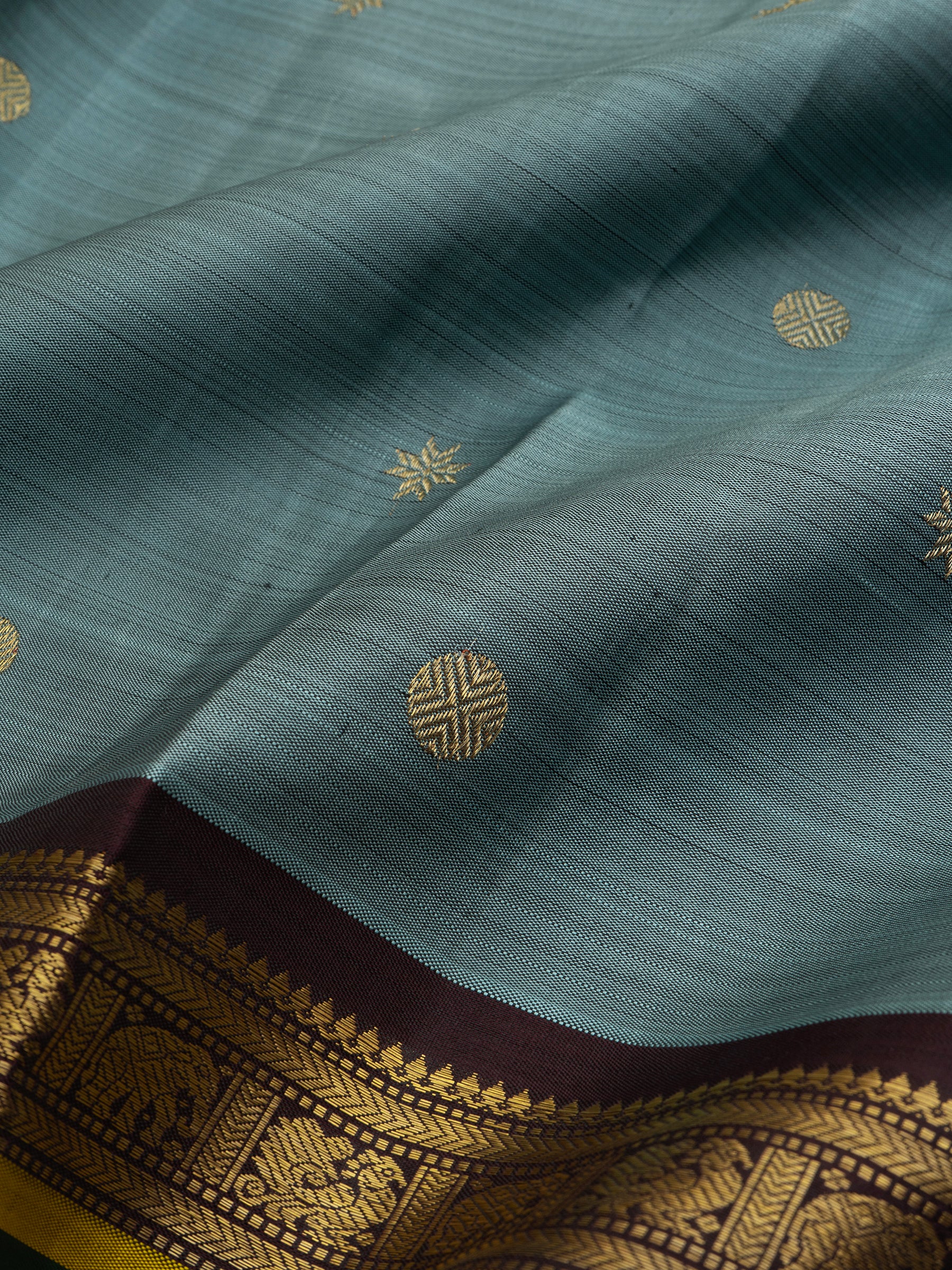 Unusual Deep powder blue and brown small border / Kanjipuram Silk Saree CLSA8268