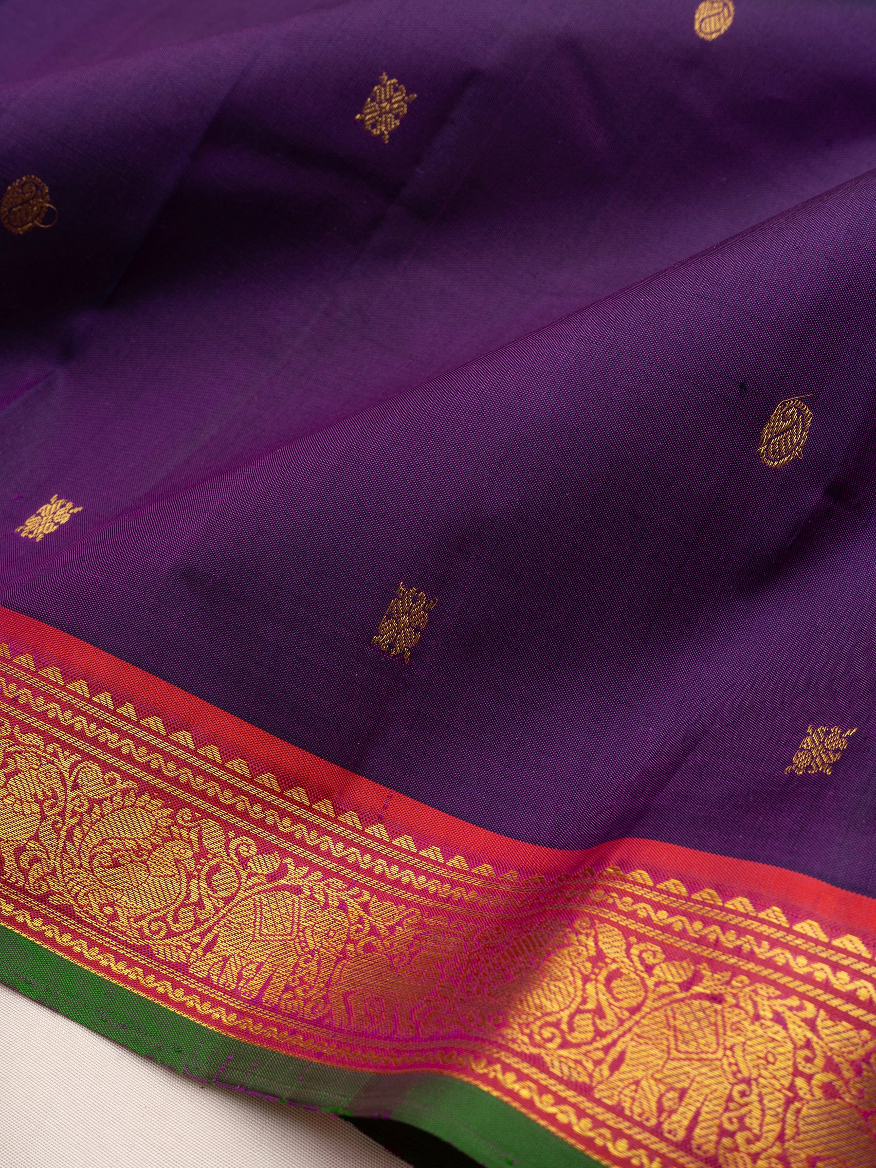 Purplish blue and pink small border/ Arani Silk Saree CLSA9036