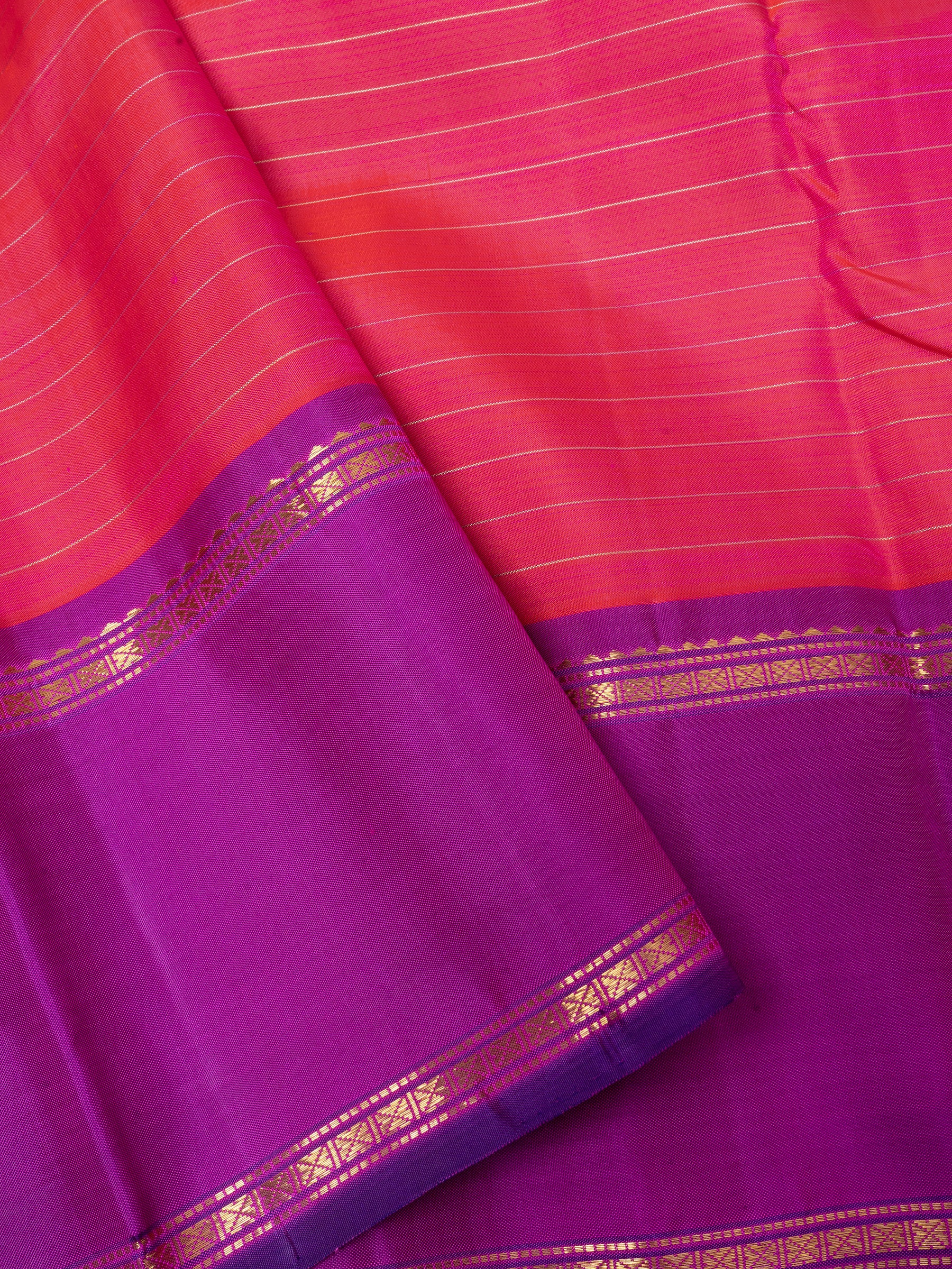 Orangish pink zari lines / Arani silk CLSA929
