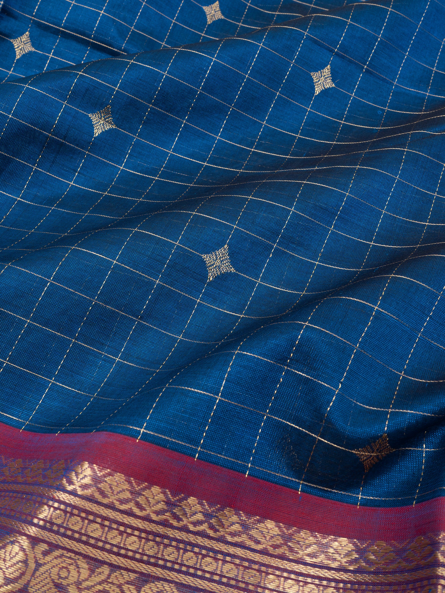 Rama.blue checks / Silk Cotton Saree CLSA9720