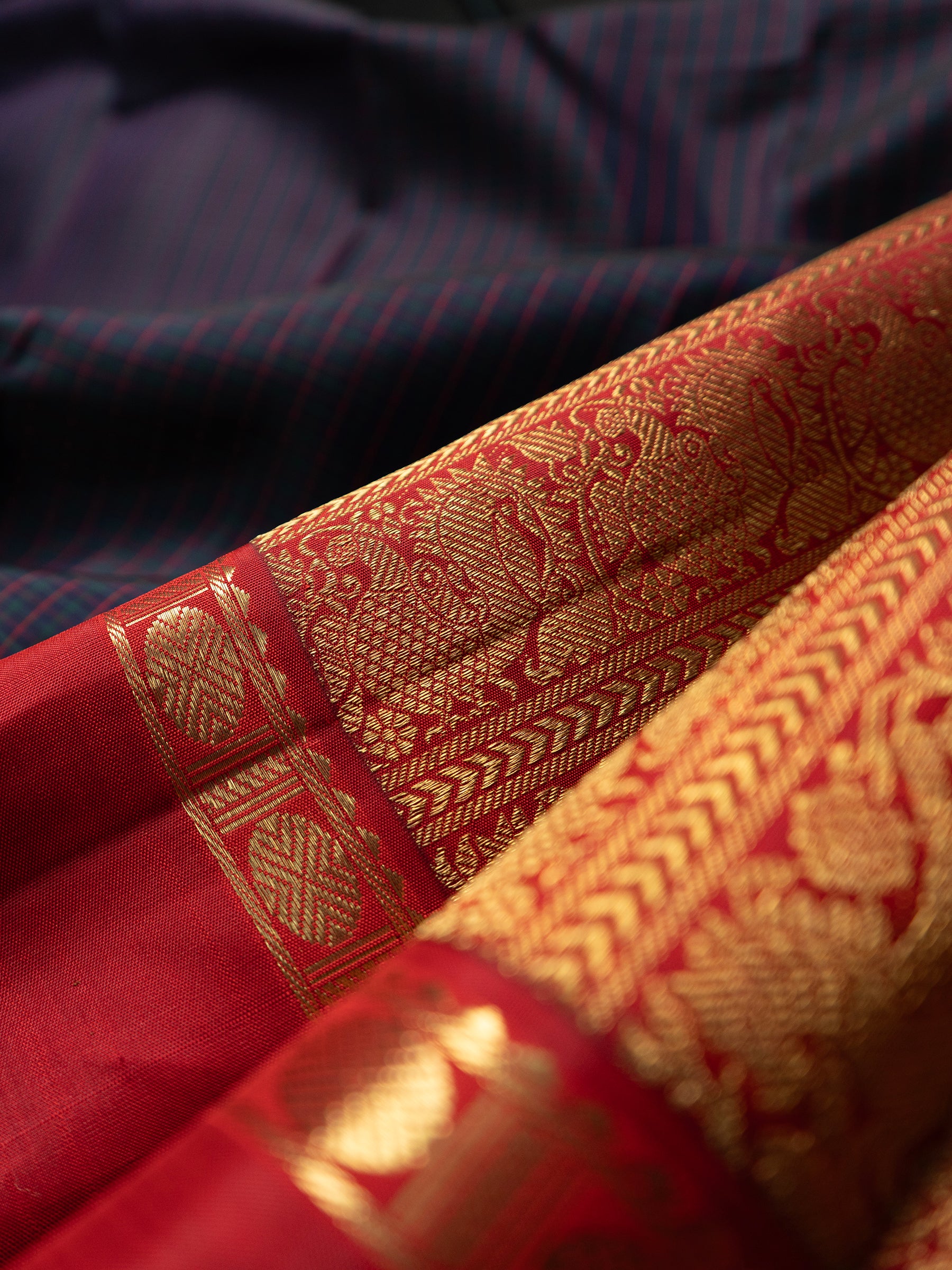 Black thread kattam rettapet border kai korvai/ Kanjipuram Saree CLSA9750