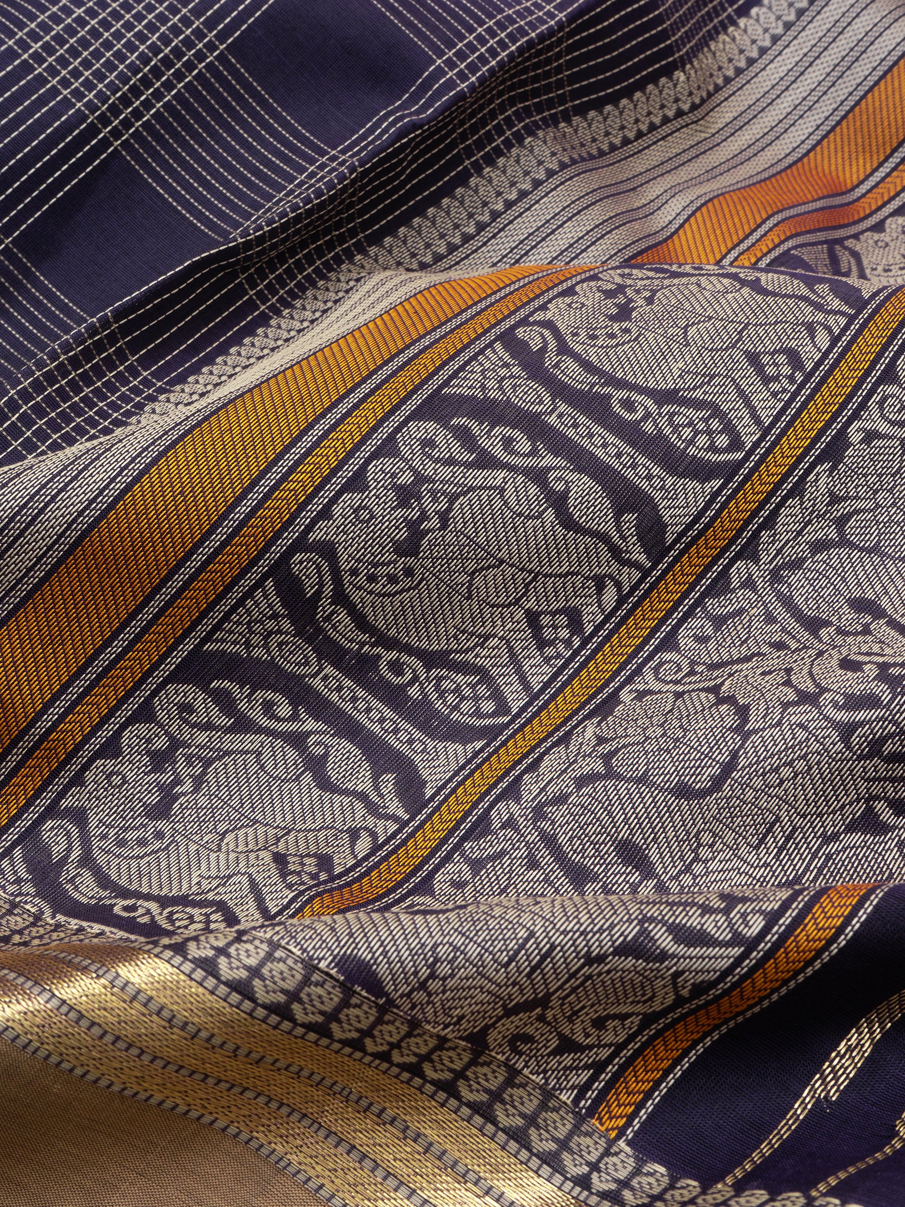 Dark blue and mustard kattam / Silk Cotton