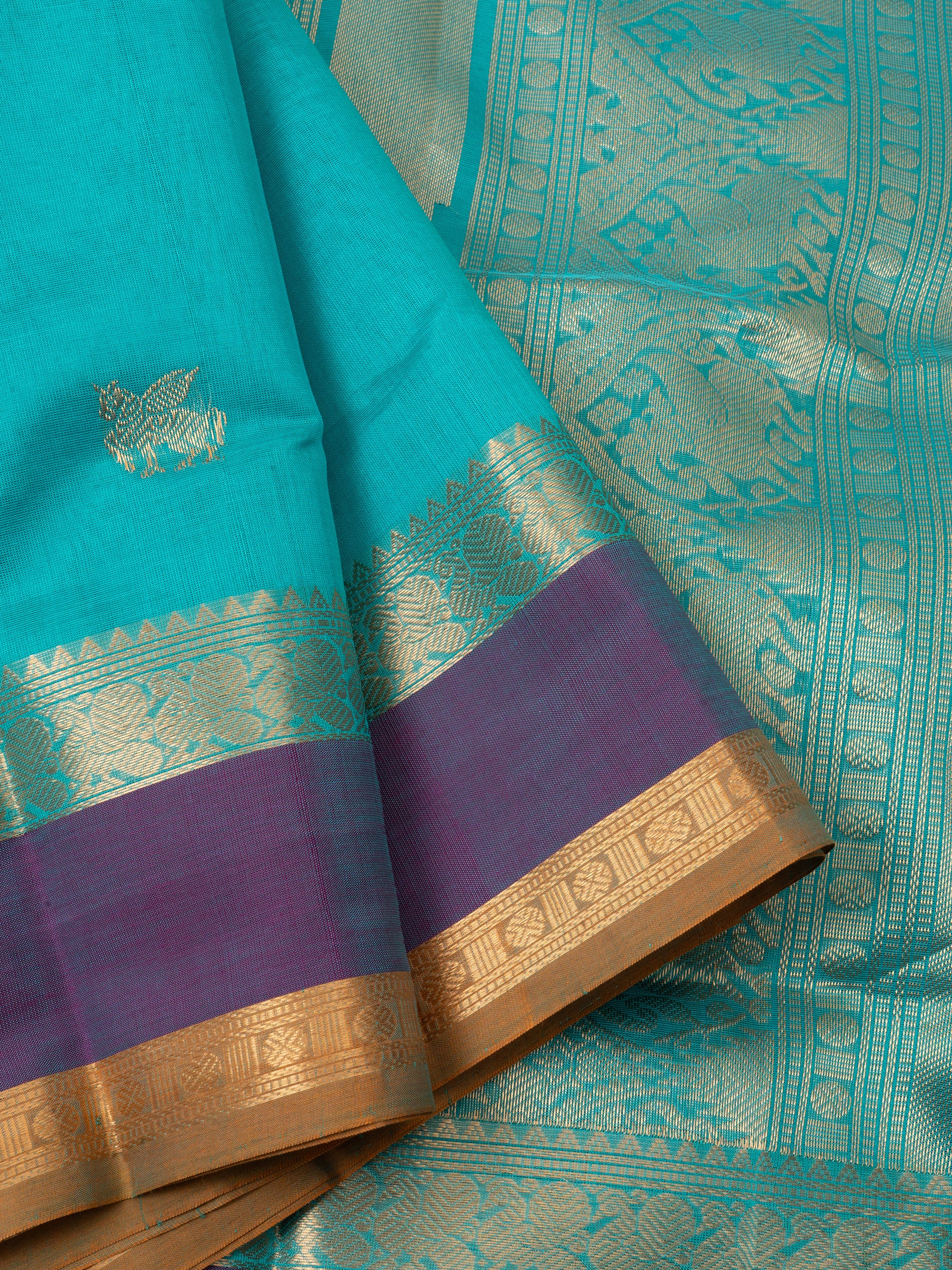 Sea blue horse butta / Silk Cotton Saree CLSA6591