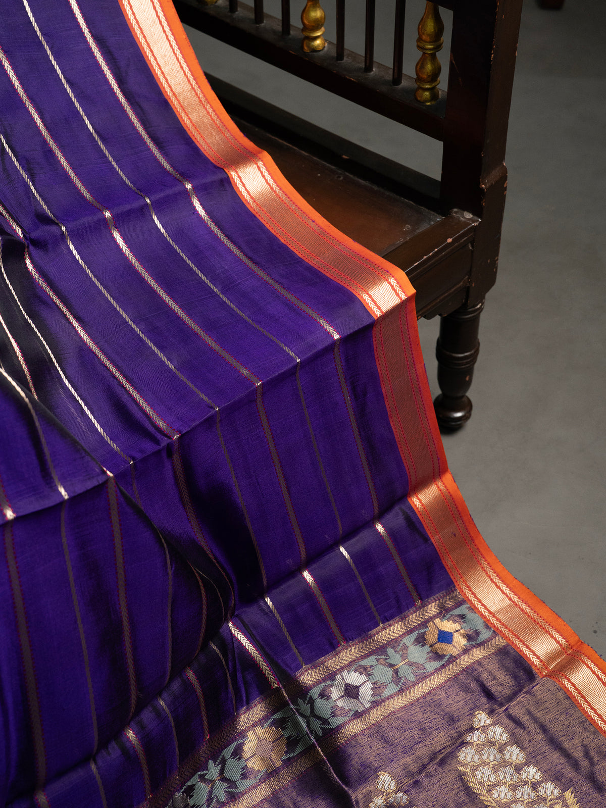 Master piece Deep purple zari stripes and orange small border special pallu / Chanderi silk Saree CLSA10884