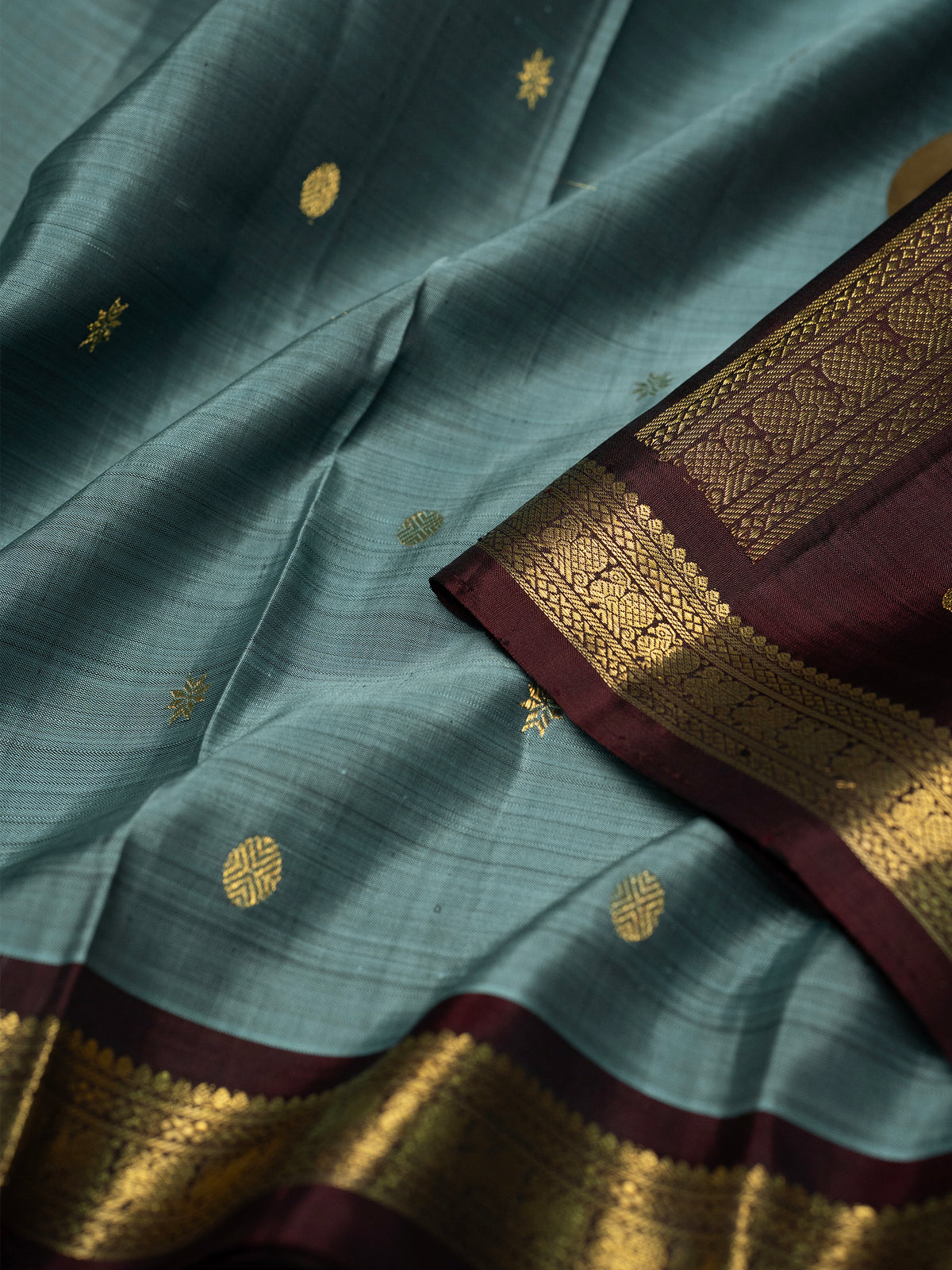 Grey brown small border pure Kanjipuram Silk Saree CLSA11409