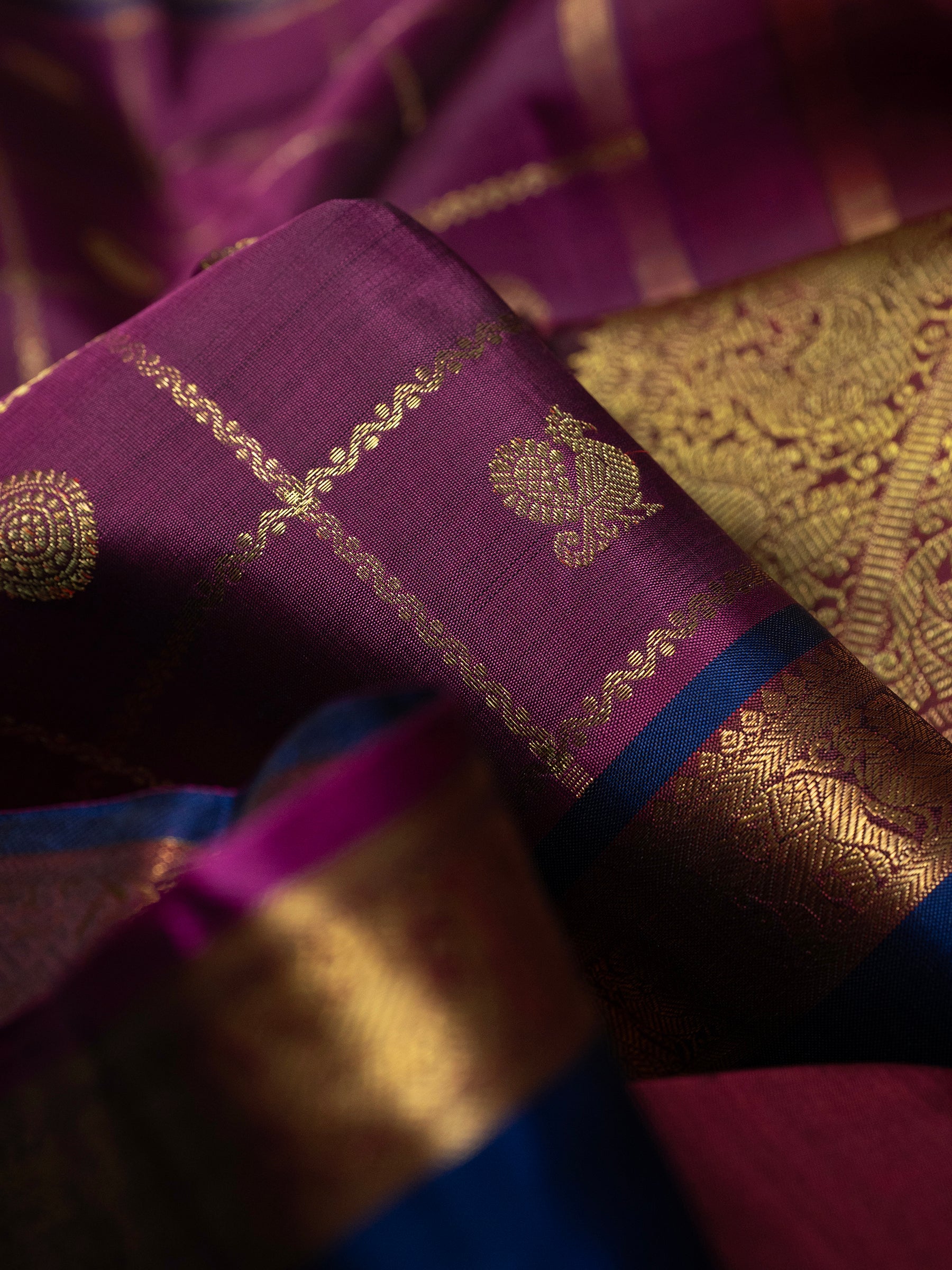 Grape purple Kattam retta pet Kanjipuram Silk Saree CLSA3169
