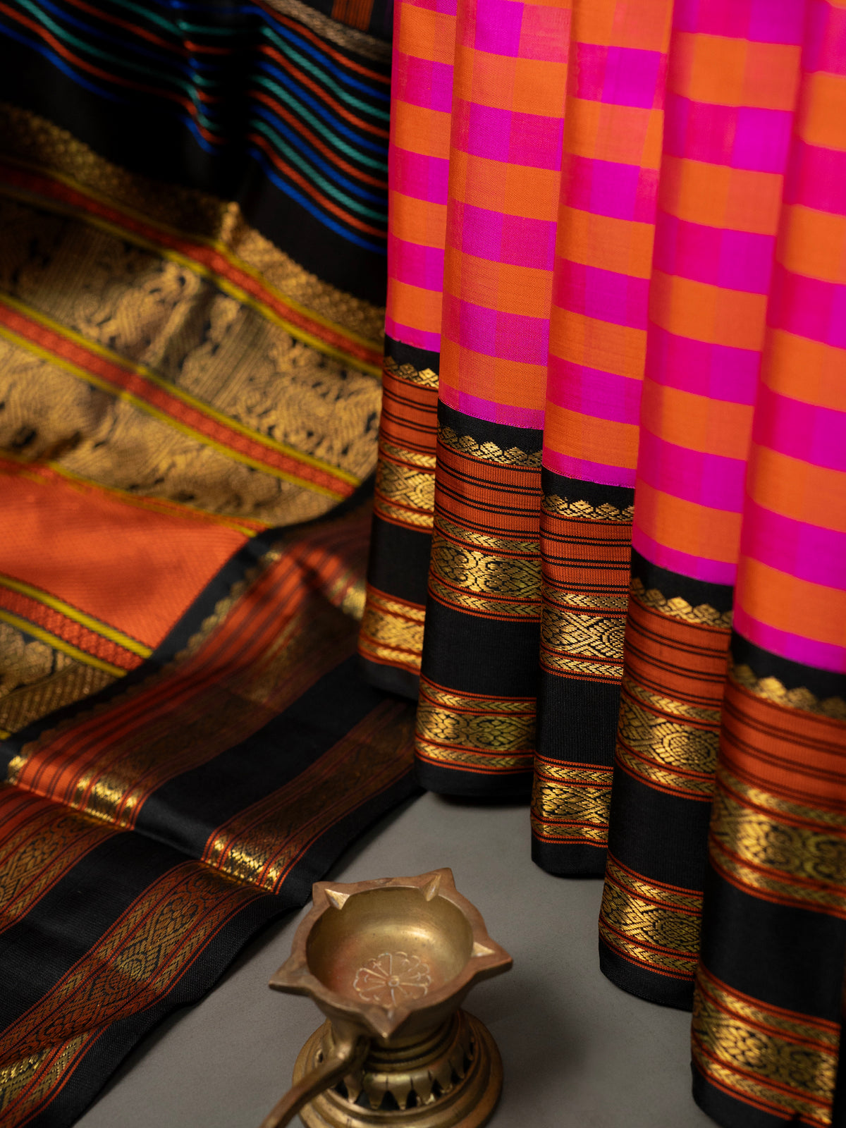 Pink yellow Kattam Korvai / Kanjipuram Silk Saree CLSA