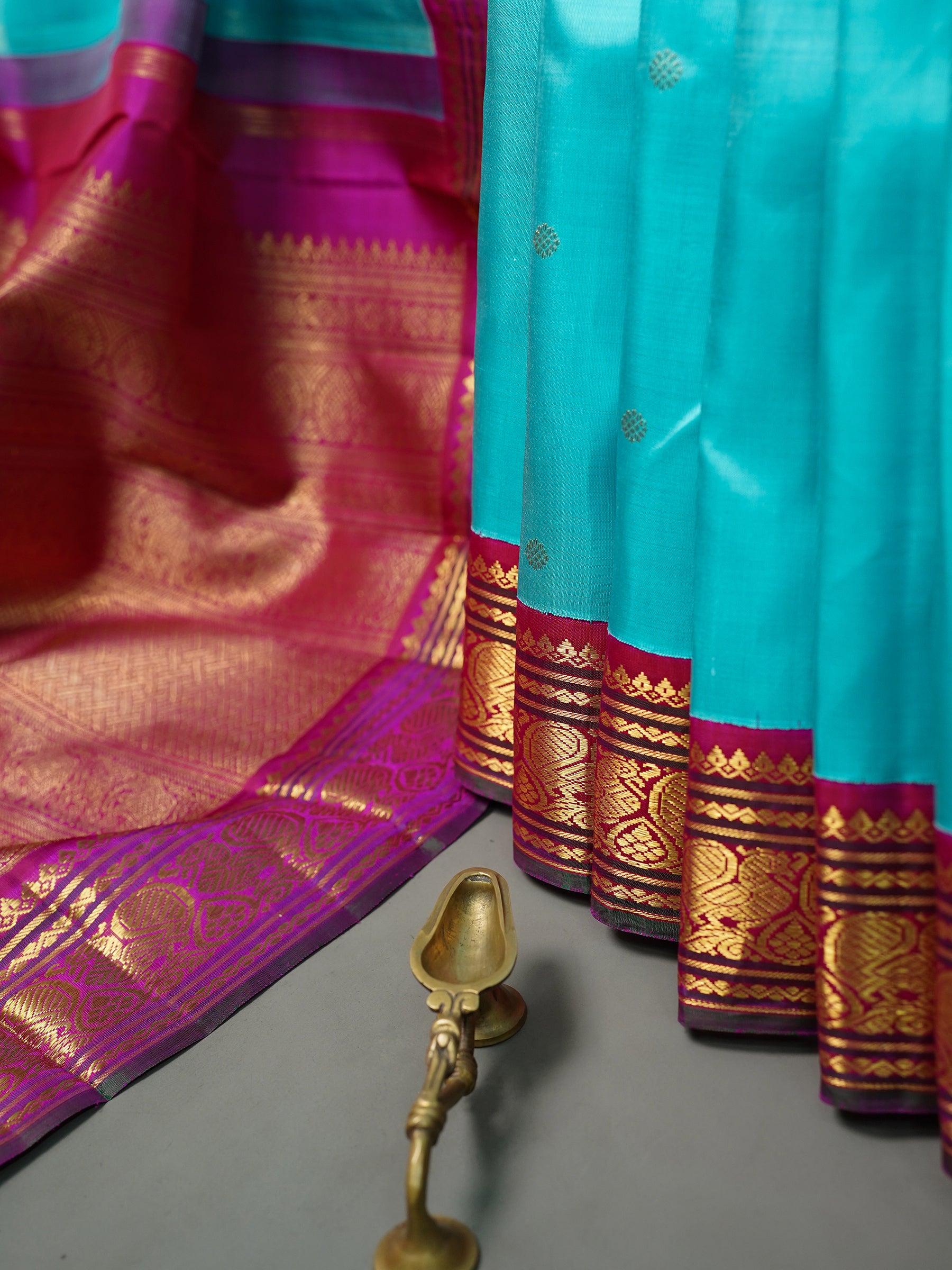 Aqua blue Korvai pure Kanjipuram Silk Saree CLSA9507