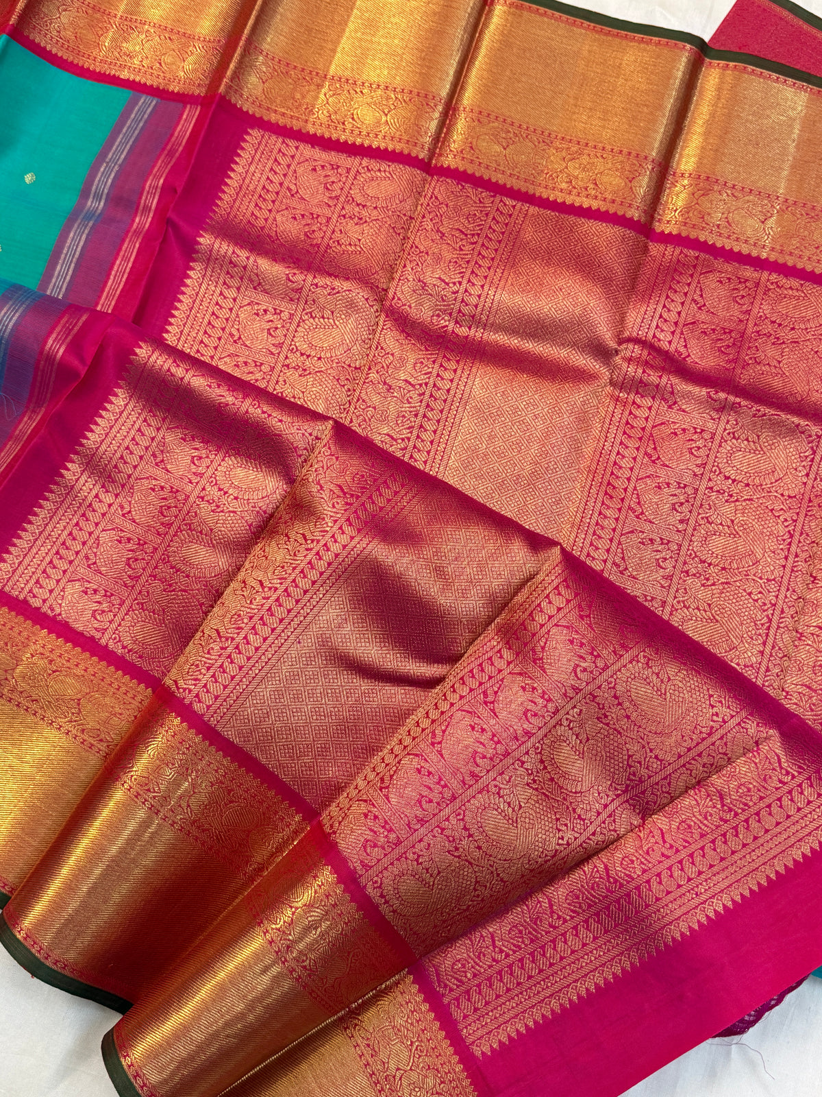 Turquoise blue and Korvai pure zari getti border