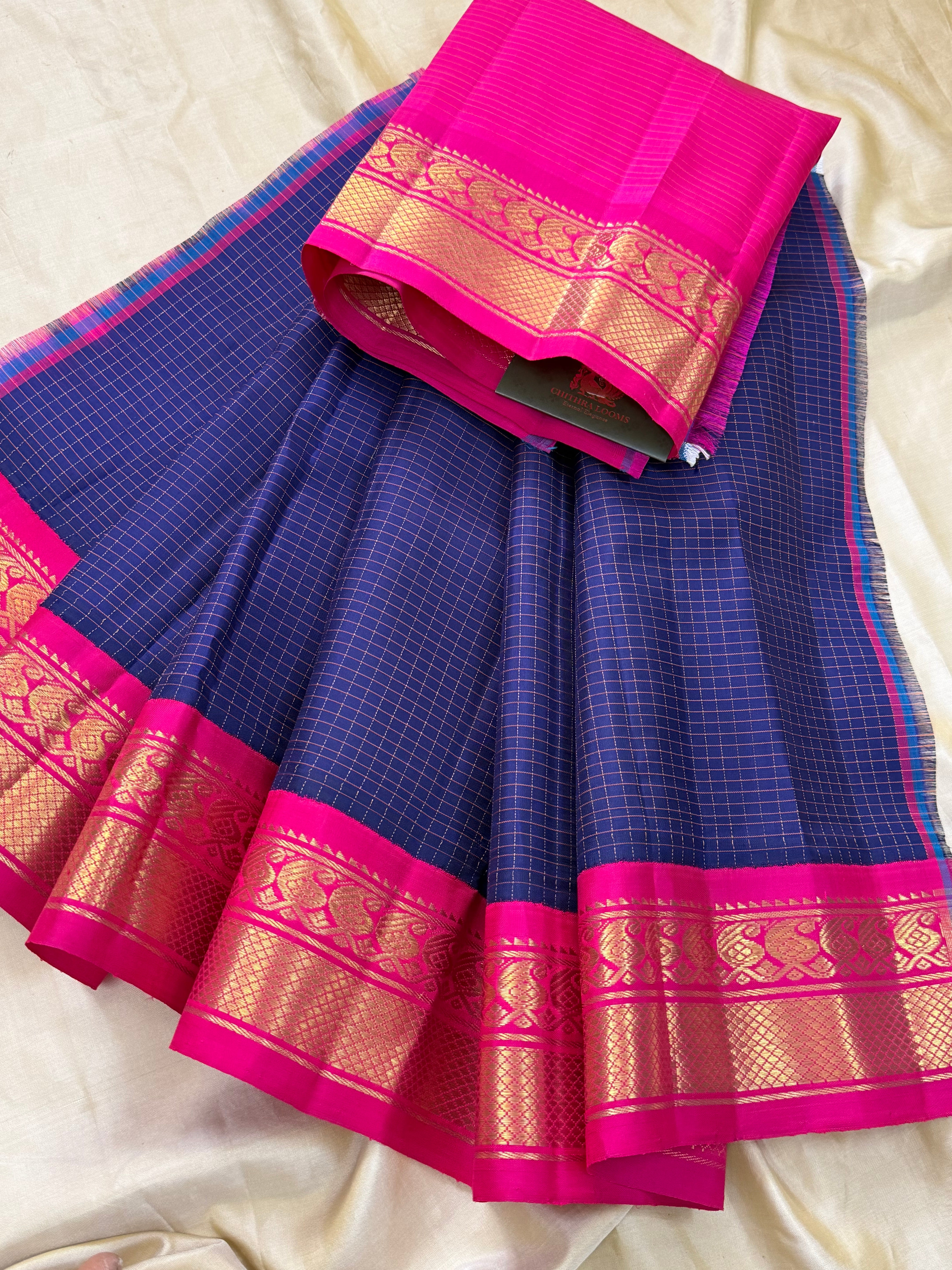 Dark blue 0 to 3 years pure Zari Pattu Paavadai Korvai