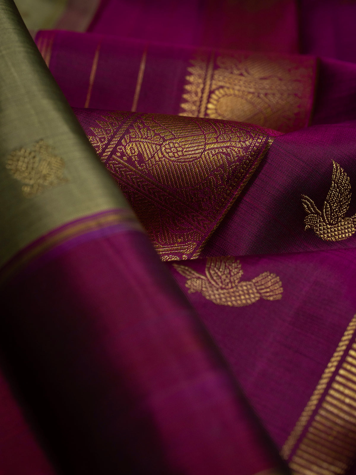 Kaaki multi color border pure Kanjipuram Silk Saree CLSA10134