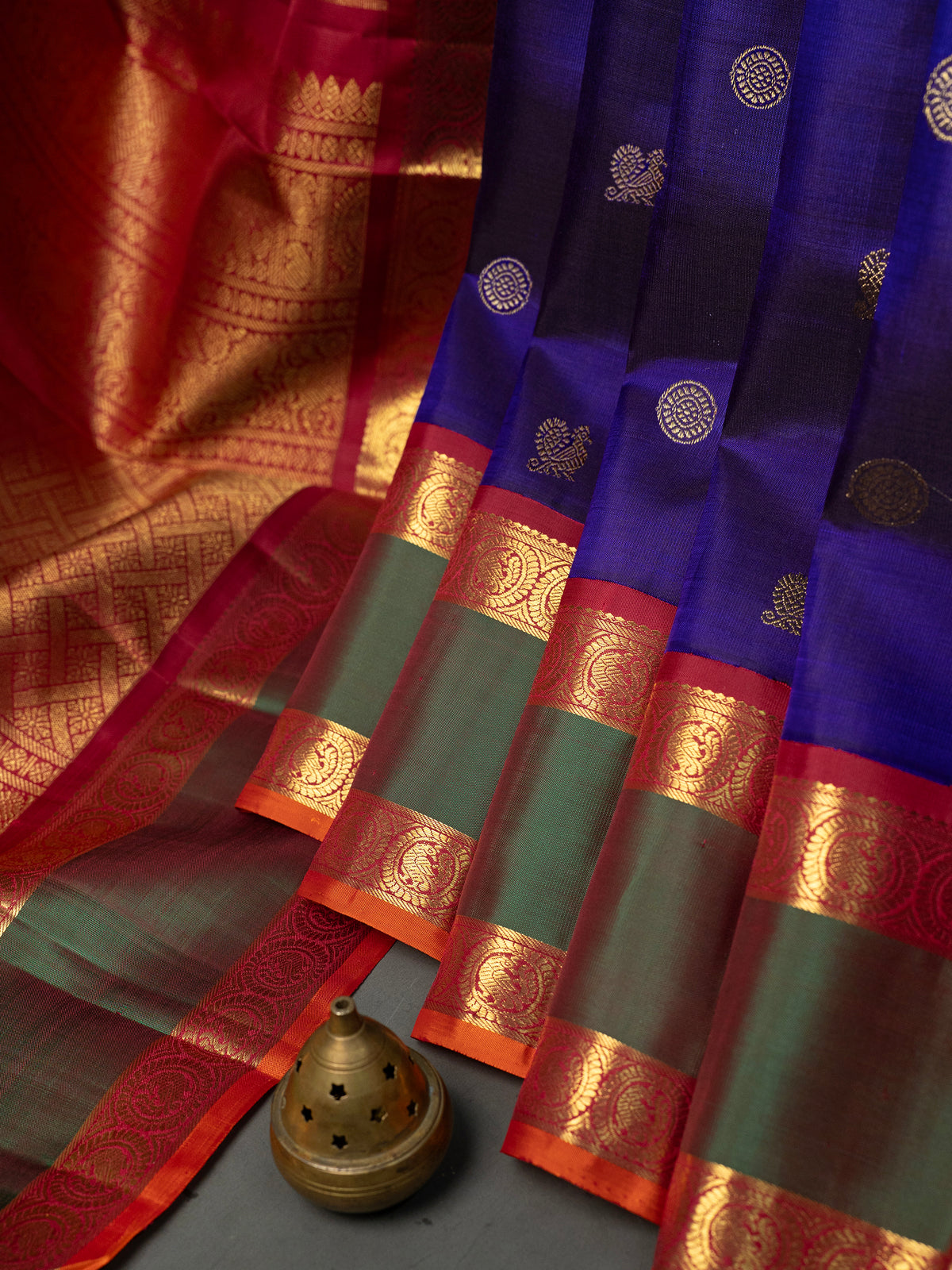 Vintage Purple blue Annam retta pet Pure Kanjipuram Silk Saree CLSA